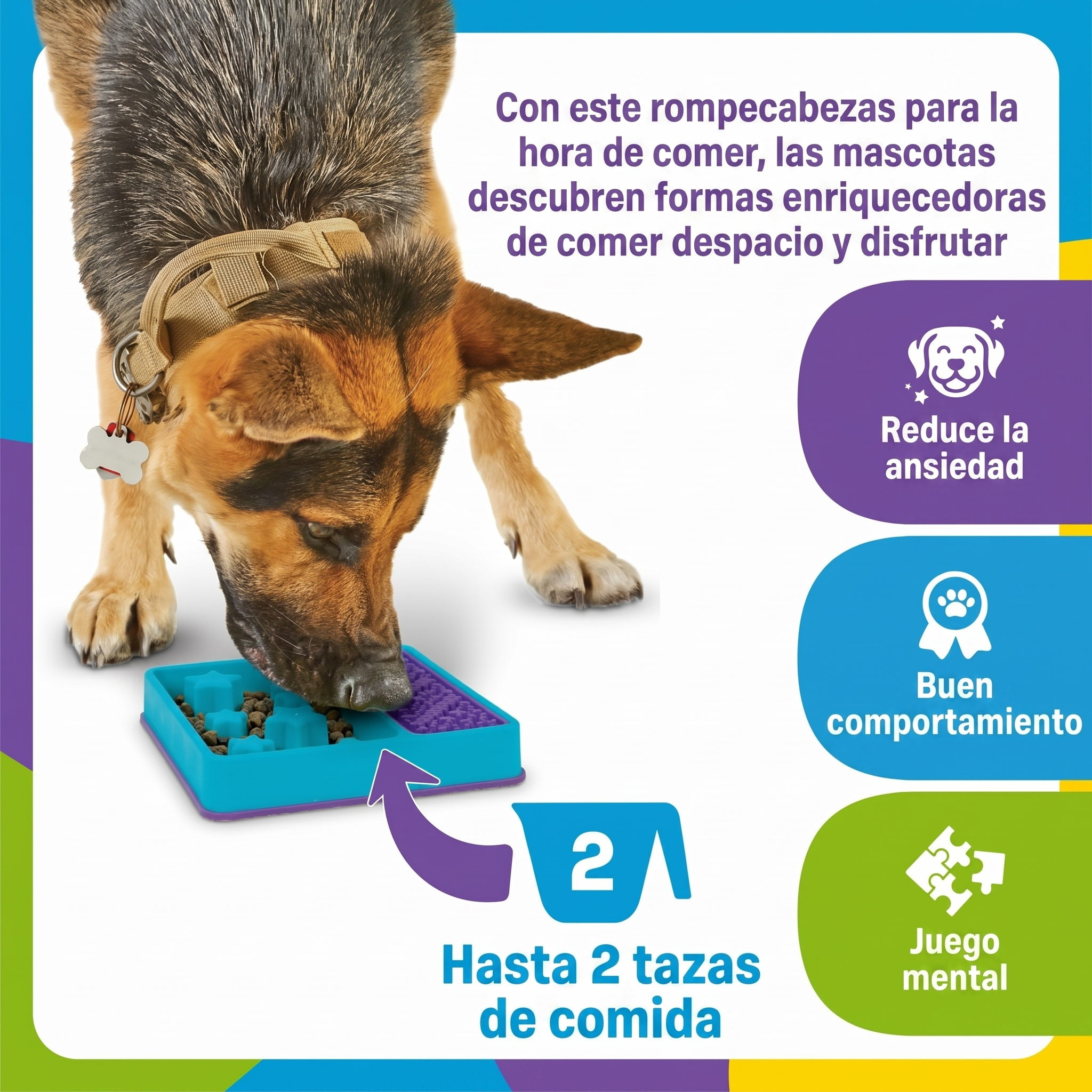 Comedero Lento 2 en 1 + Tapete Lamedor Cuadrado para Perros | Brightkins