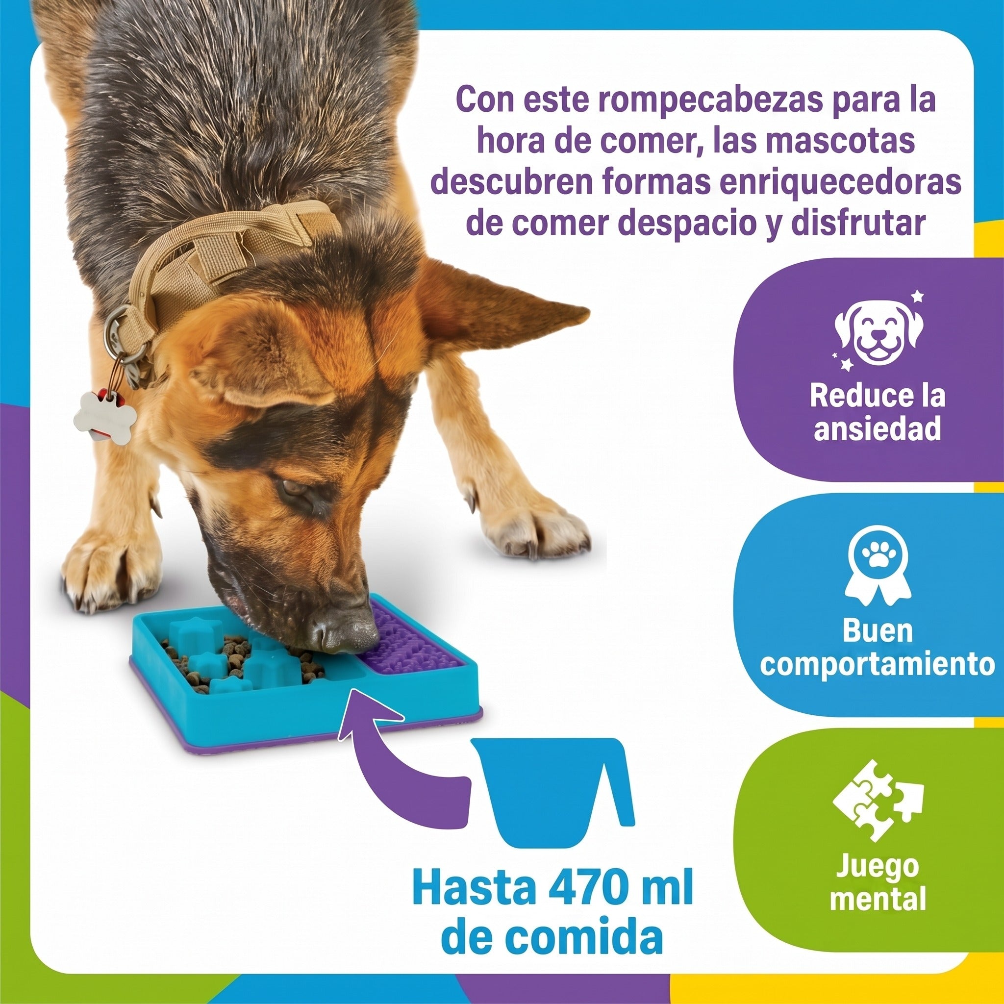 Comedero Lento 2 en 1 + Tapete Lamedor Cuadrado para Perros | Brightkins