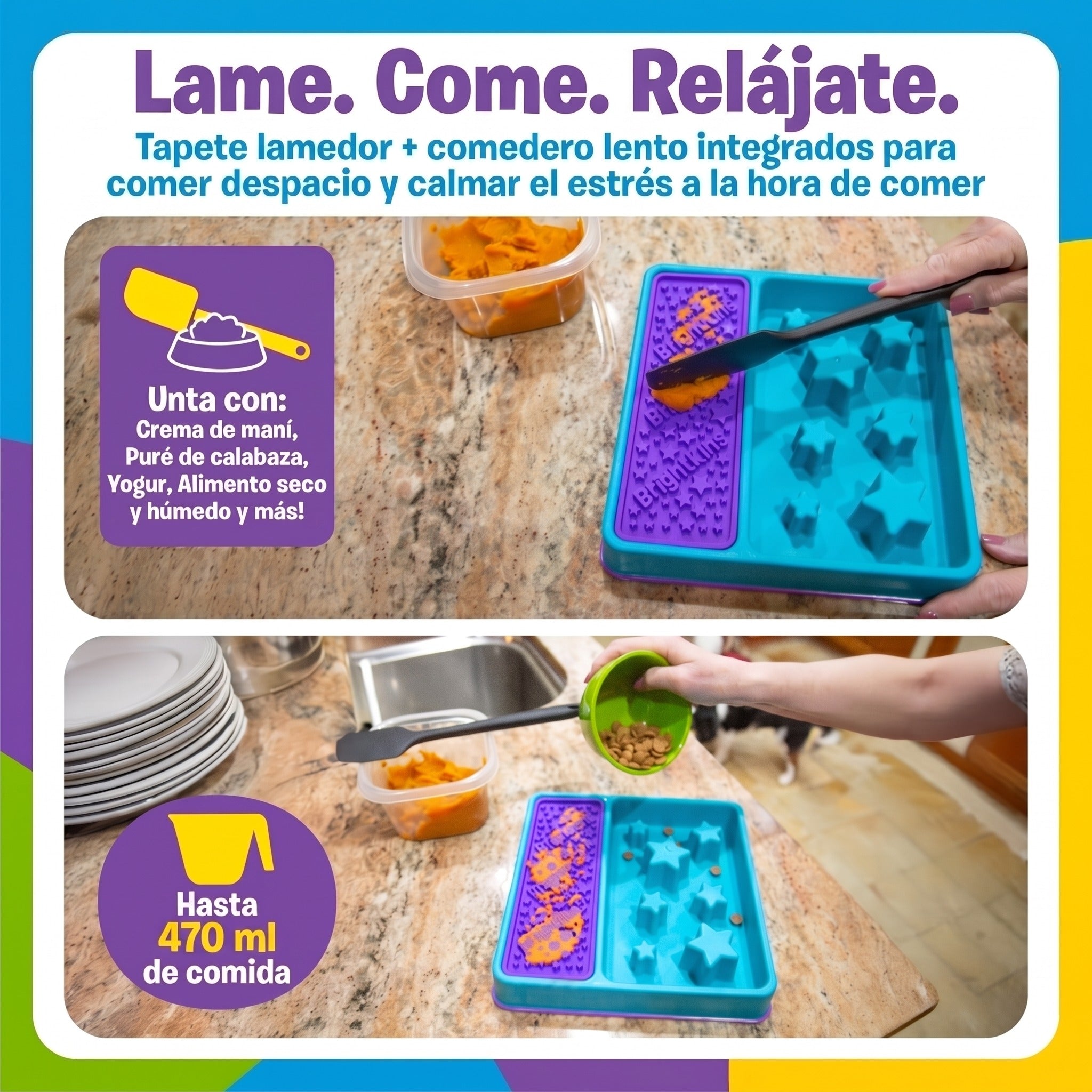 Comedero Lento 2 en 1 + Tapete Lamedor Cuadrado para Perros | Brightkins
