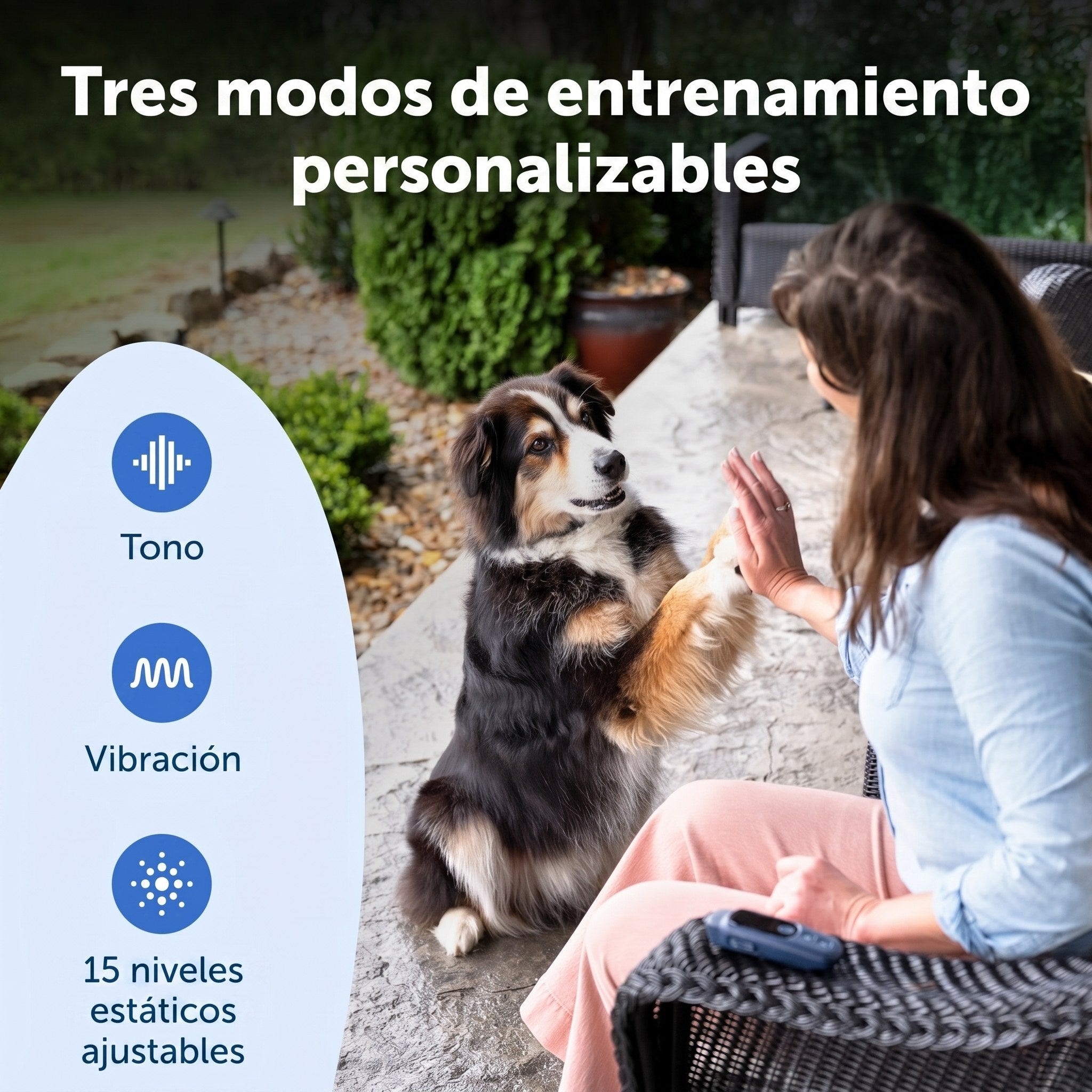 Tono, vibración y 15 niveles de estímulo estático