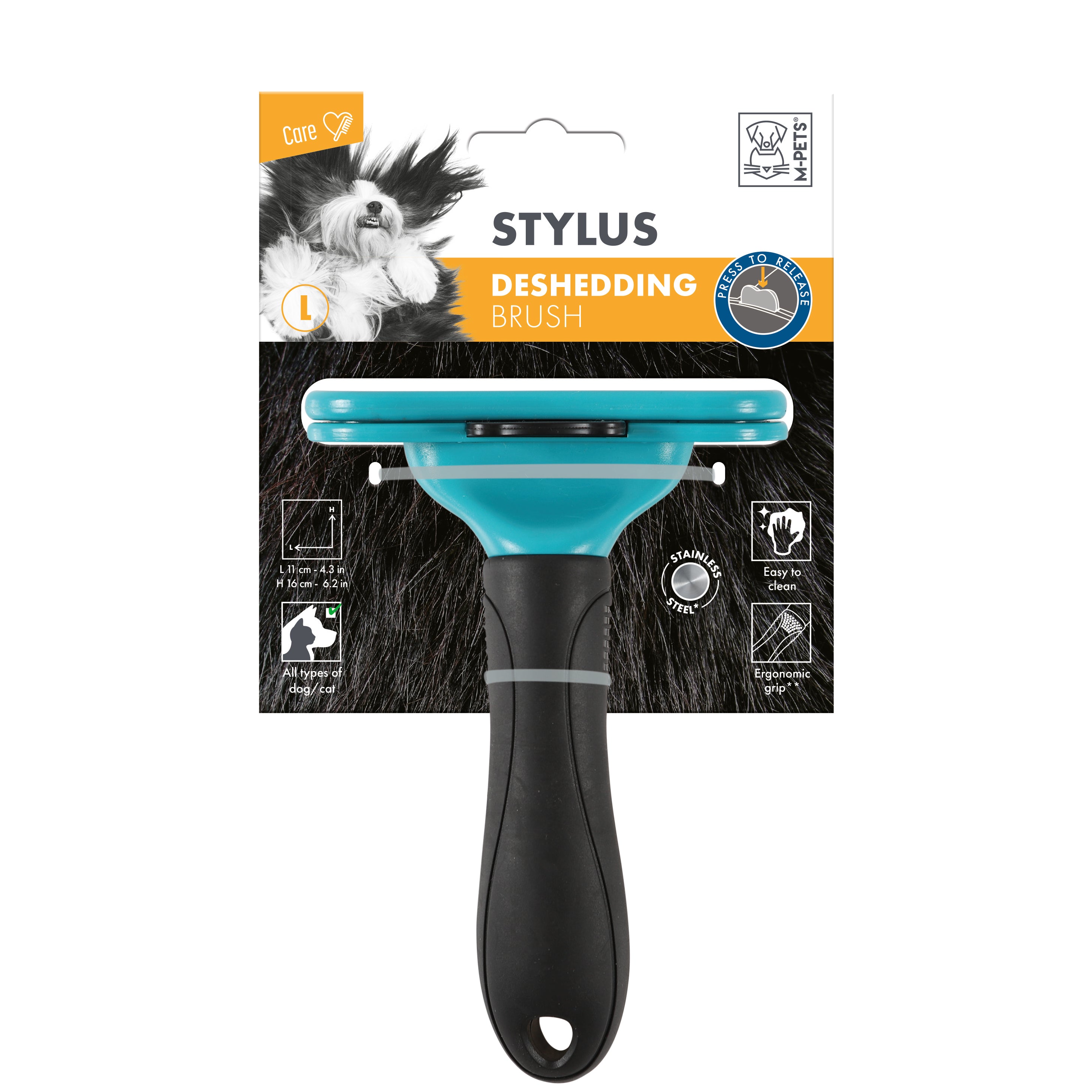 Cepillo Deslanador STYLUS con Botón Eyector para Perros | M‑PETS®