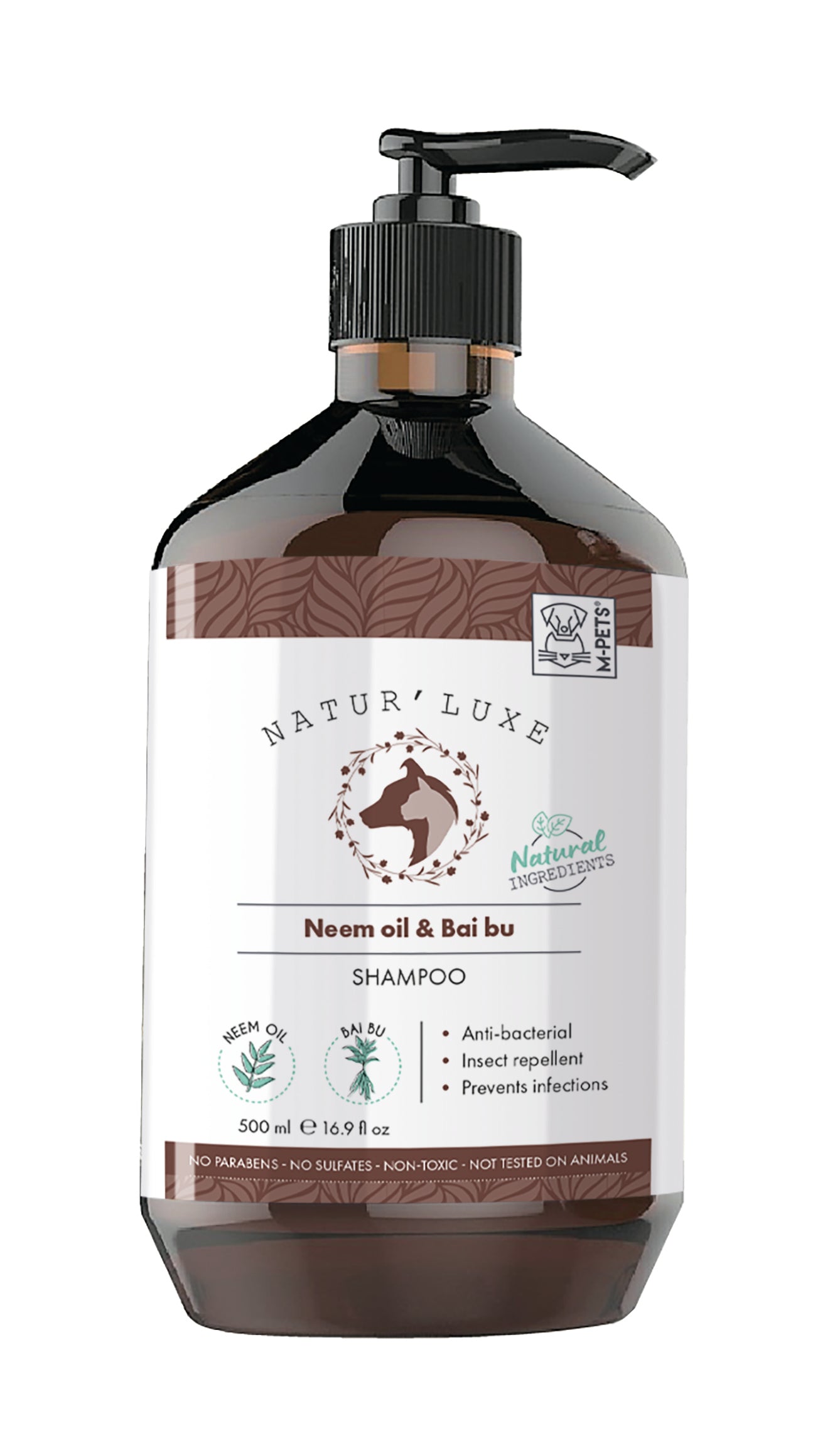 Shampoo Natural Repelente de Parásitos con Neem y Bai Bu para Perro - 500ml | M-PETS Natur'Luxe