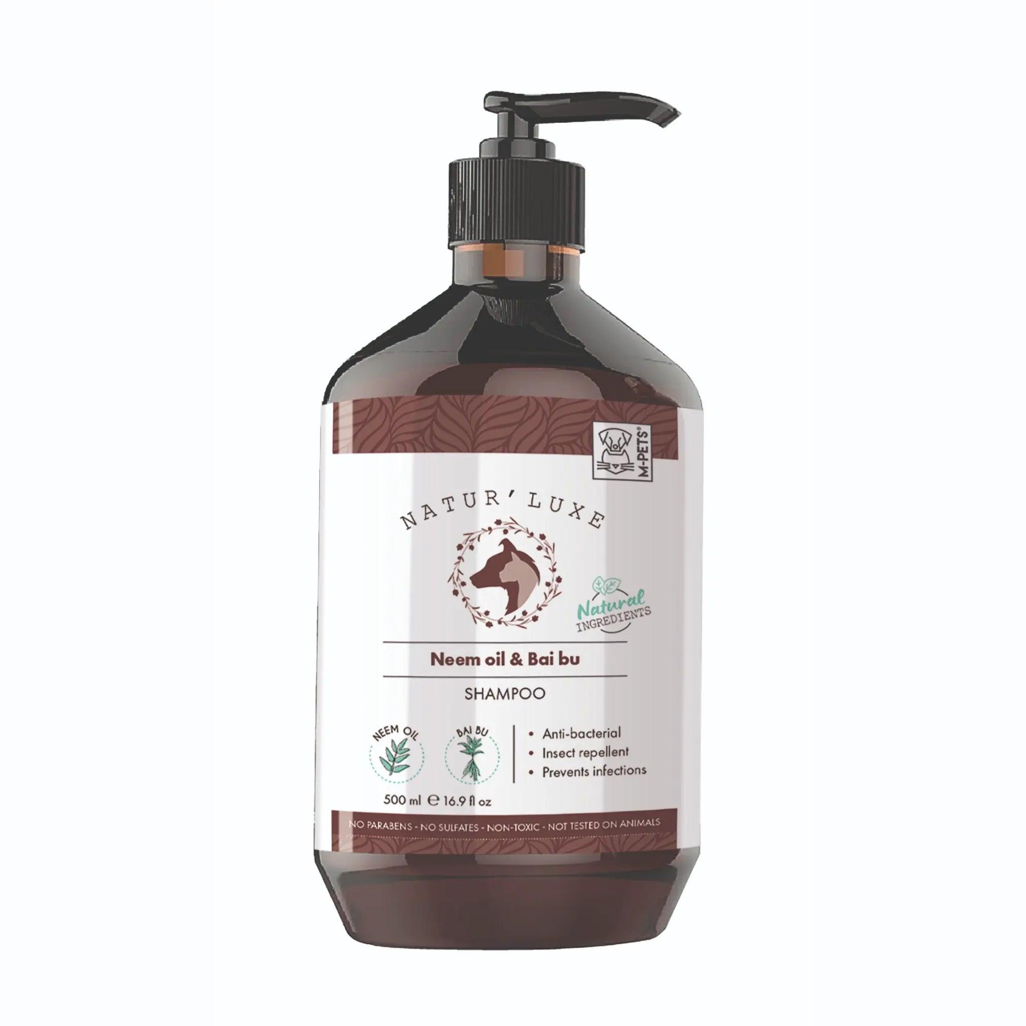 Shampoo Natural Repelente de Parásitos con Neem y Bai Bu para Perro - 500ml | M-PETS Natur'Luxe