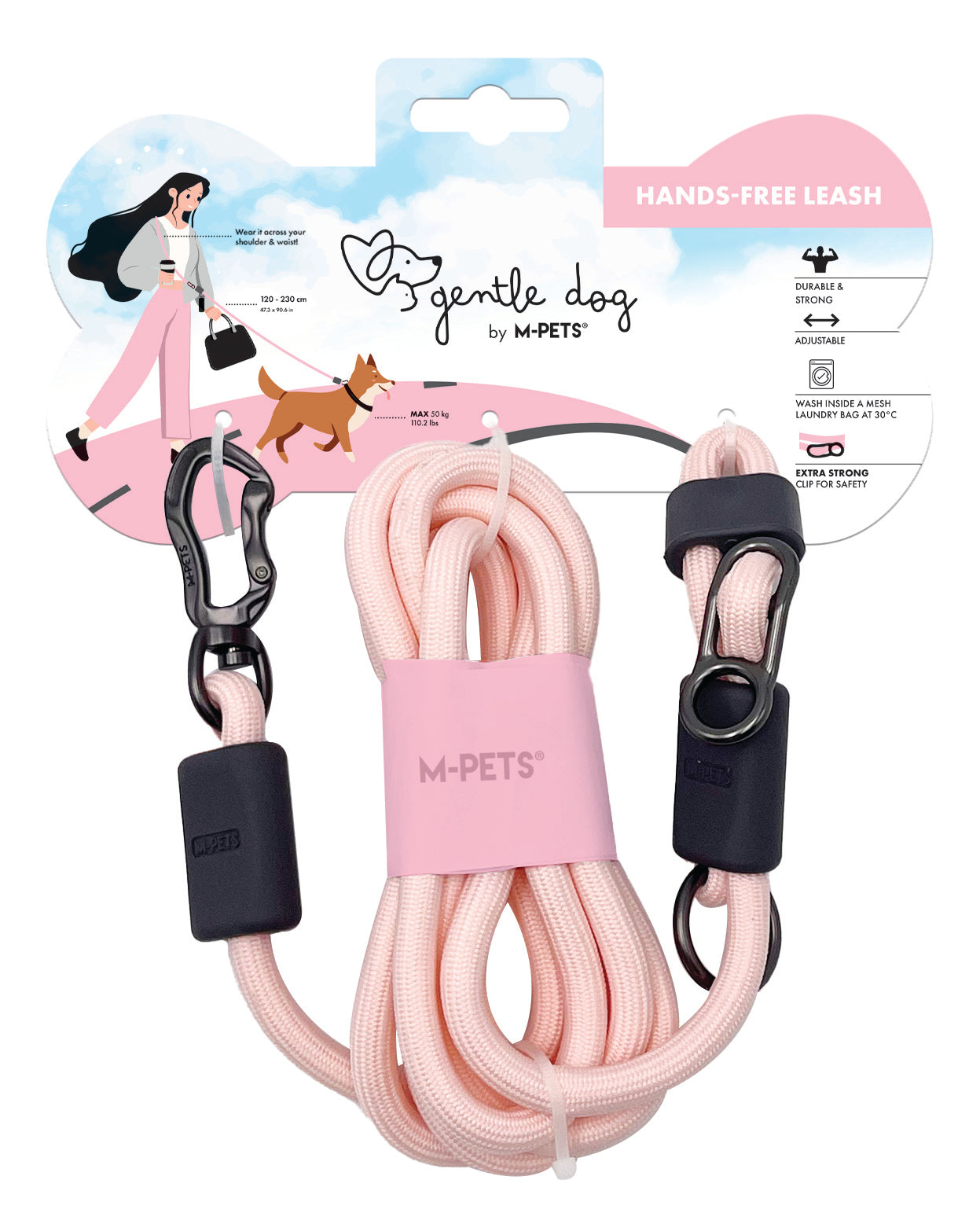 Gentle Dog | Hands‑Free Leash – Correa manos libres multiuso Rosa | M‑PETS
