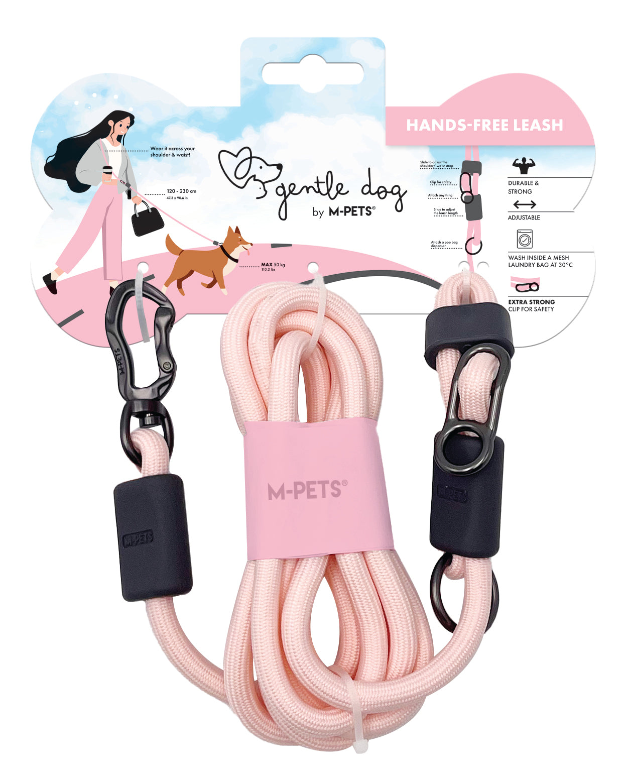 Gentle Dog | Hands‑Free Leash – Correa manos libres multiuso Rosa | M‑PETS