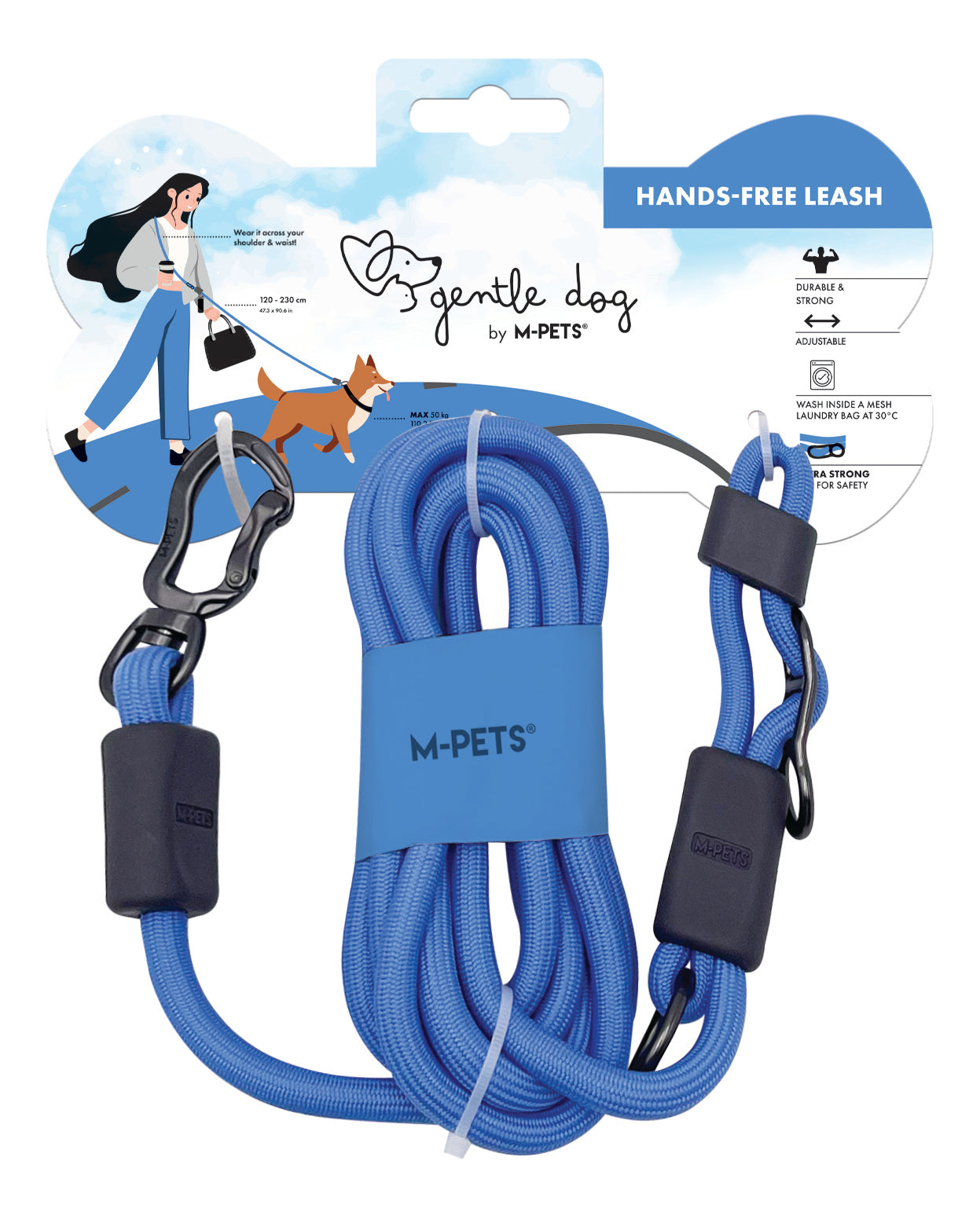 Gentle Dog | Hands-Free Leash – Correa manos libres multiuso Azul | M-PETS