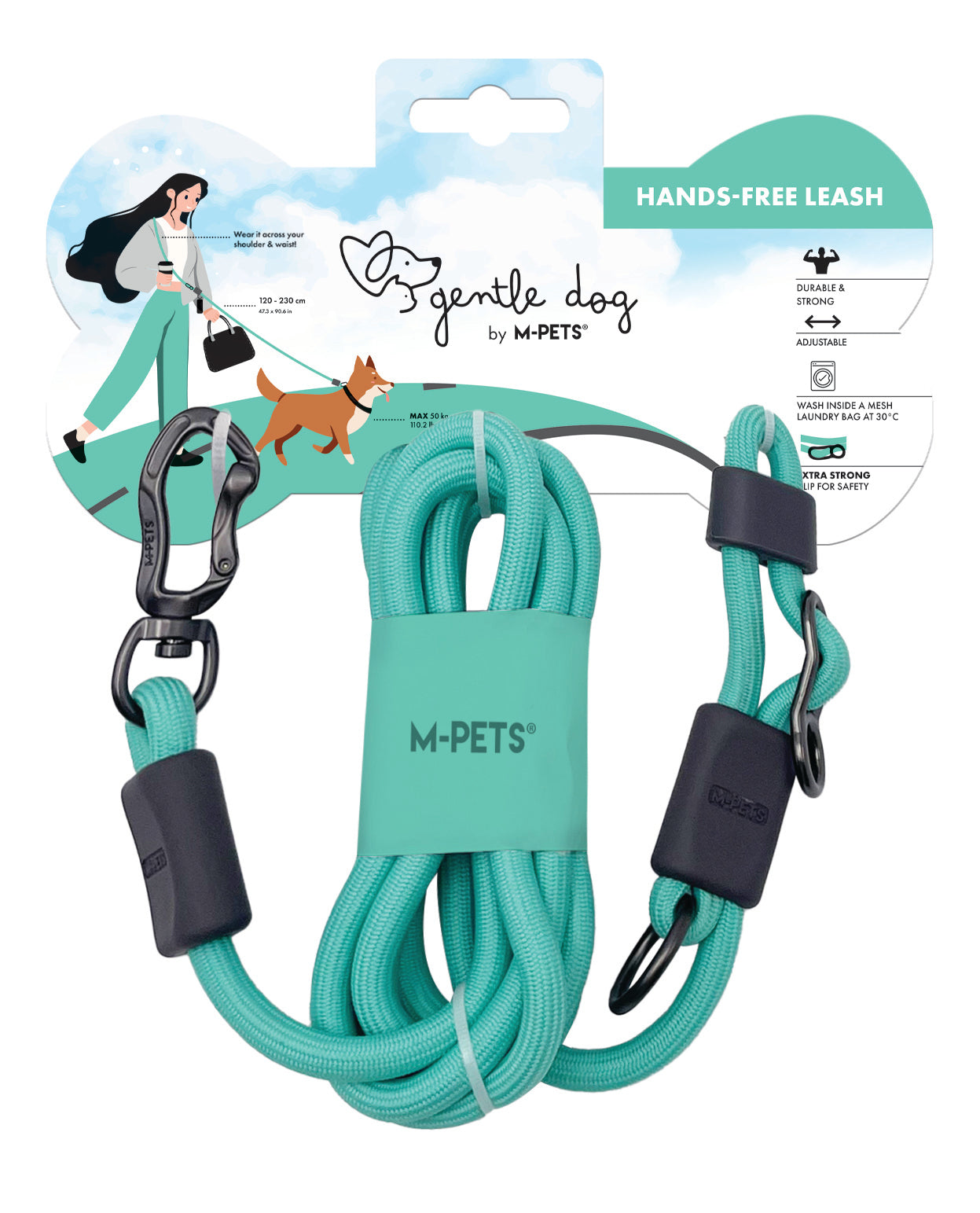 Gentle Dog | Hands-Free Leash – Correa manos libres multiuso Verde Jade | M-PETS