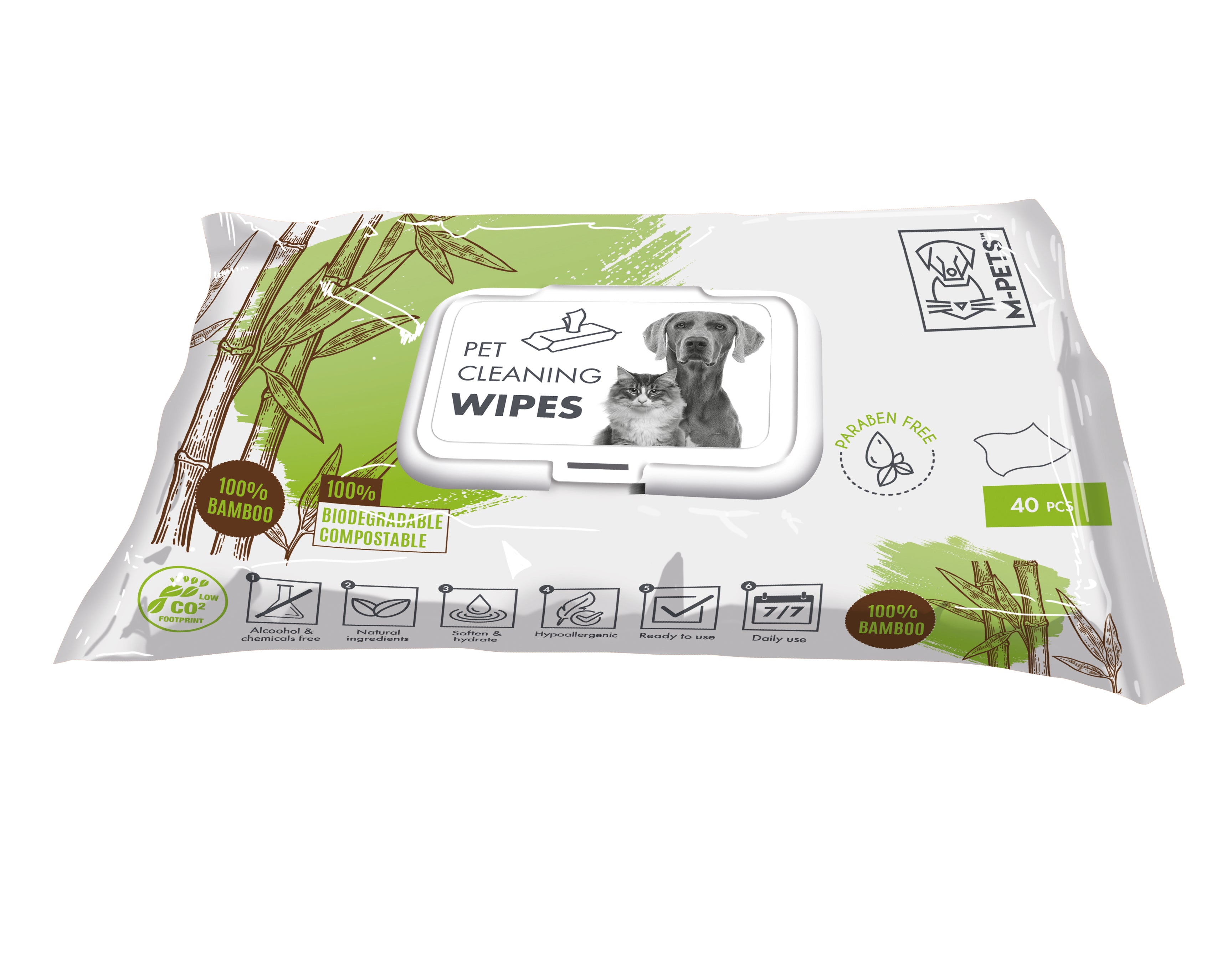 Toallitas Húmedas Ecológicas de Bambú para Perros y Gatos - 40 pzas (15x20 cm) | M-PETS