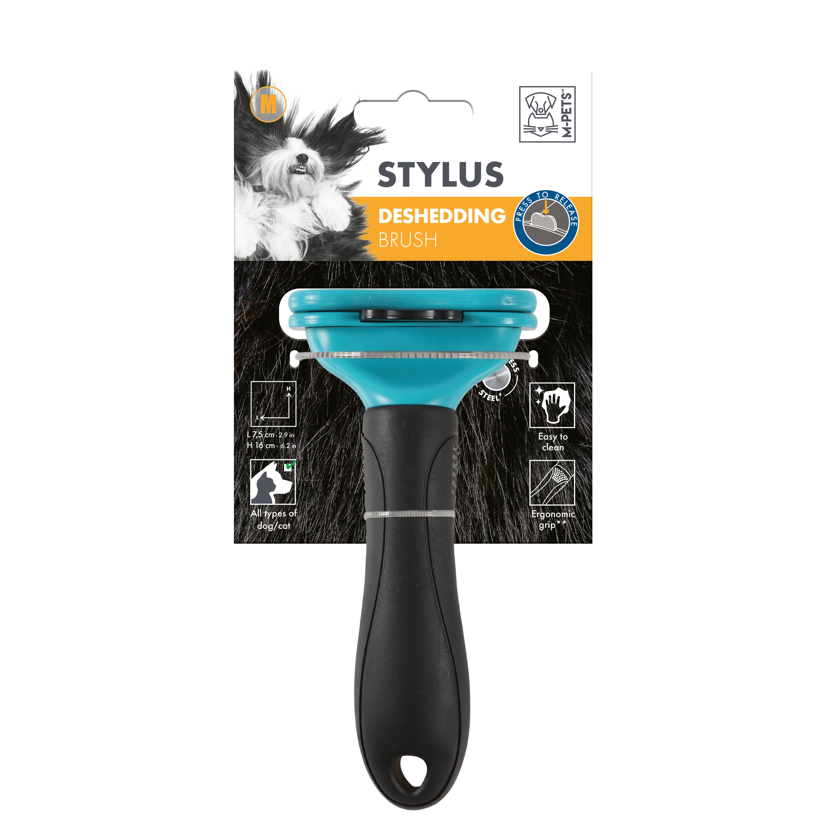 Cepillo Deslanador STYLUS con Botón Eyector para Perros | M‑PETS®