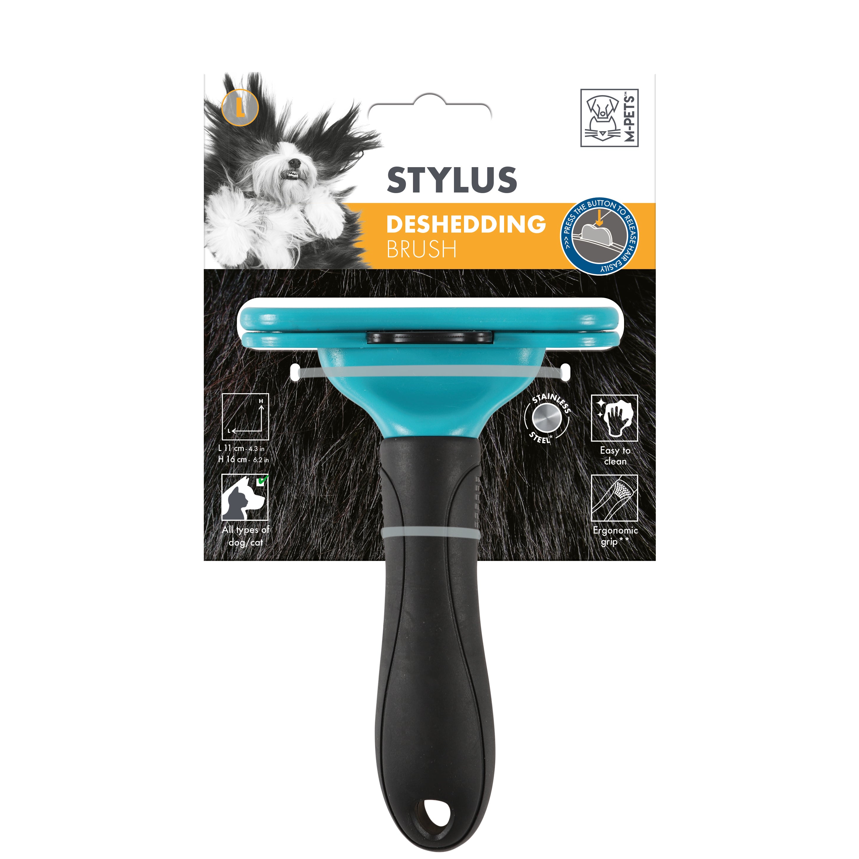 Cepillo Deslanador STYLUS con Botón Eyector para Perros | M‑PETS®