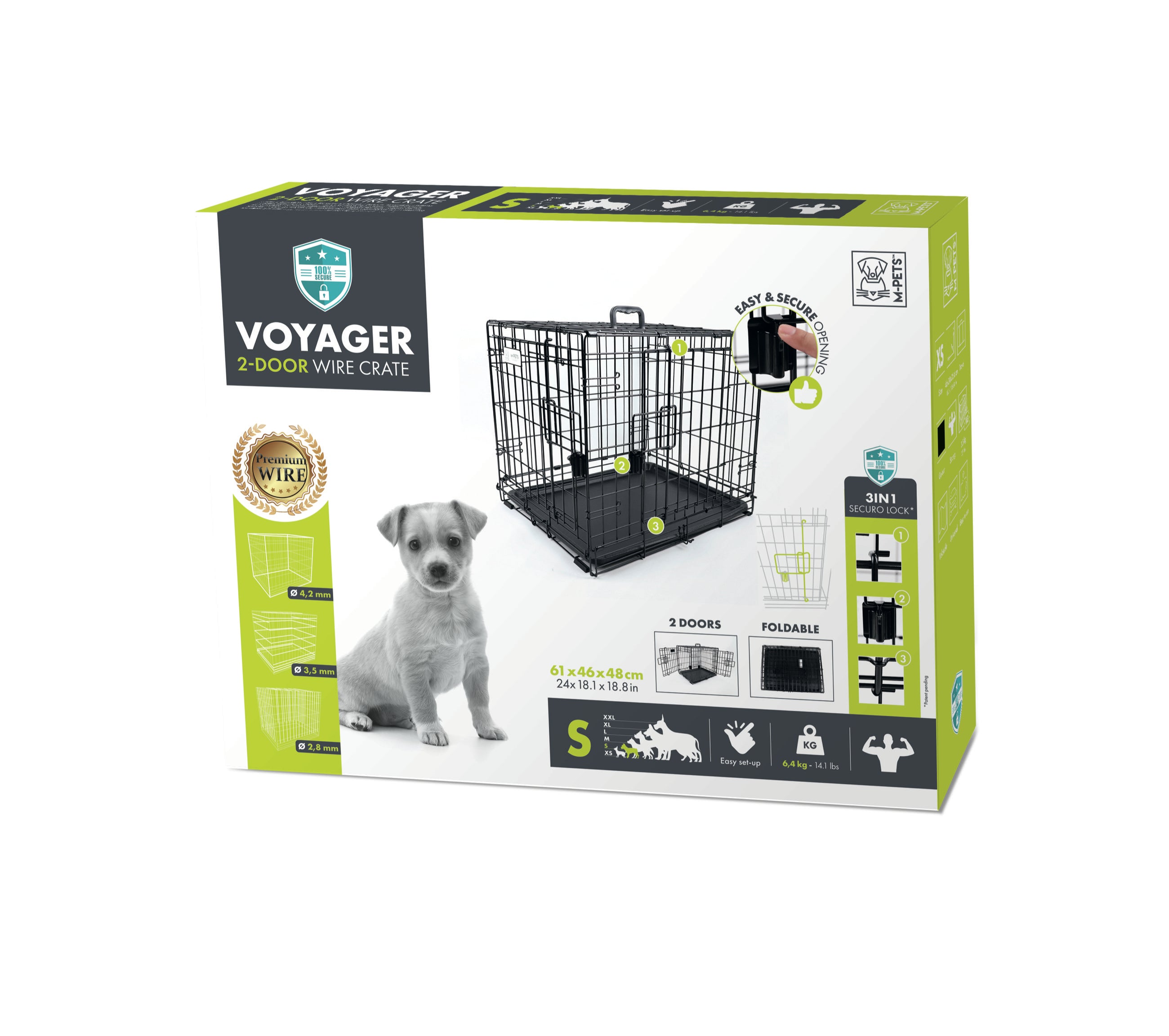 Jaula Plegable de Entrenamiento de Alambre VOYAGER con Cerradura SECURO para Perro | M-PETS