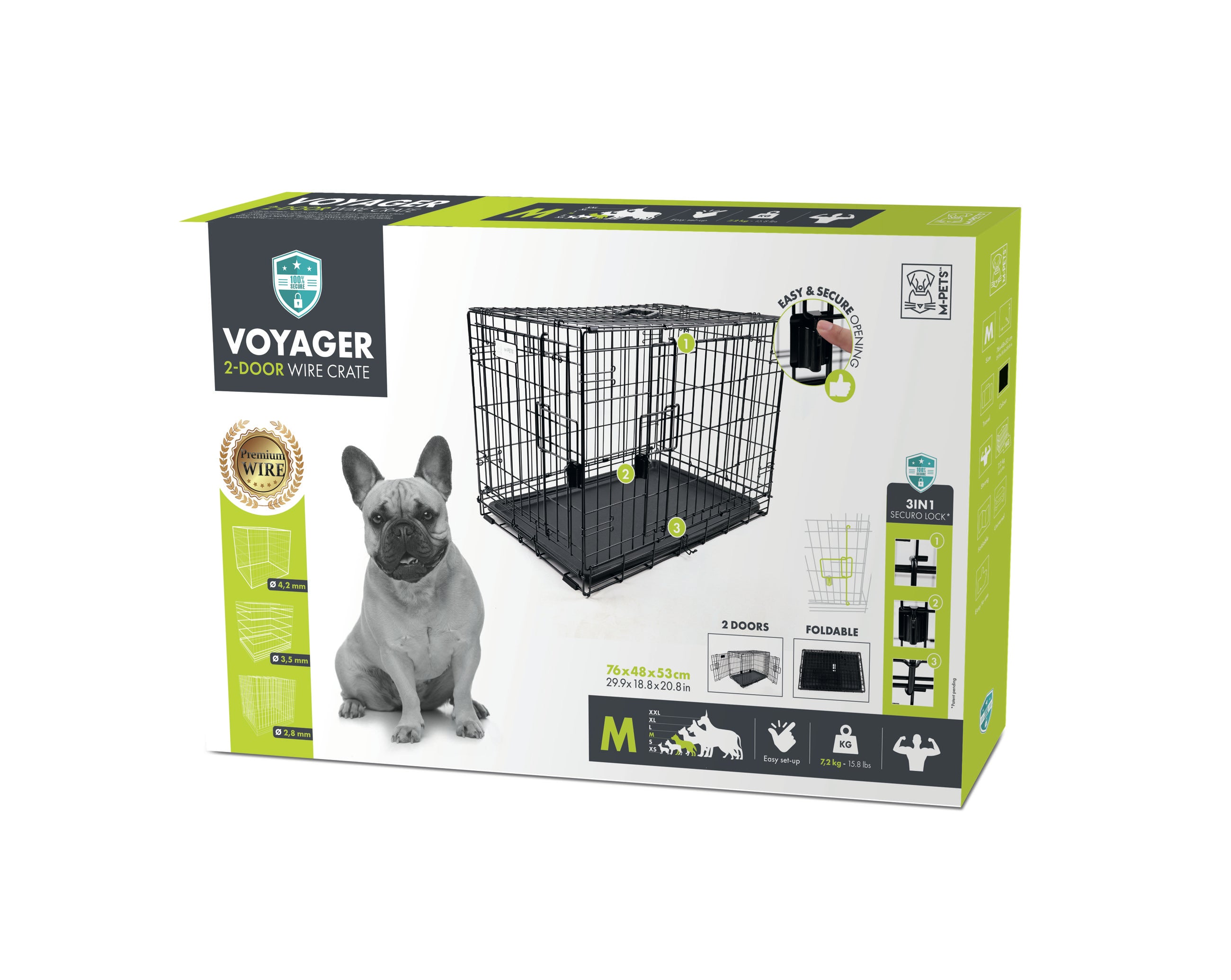 Jaula Plegable de Entrenamiento de Alambre VOYAGER con Cerradura SECURO para Perro | M-PETS