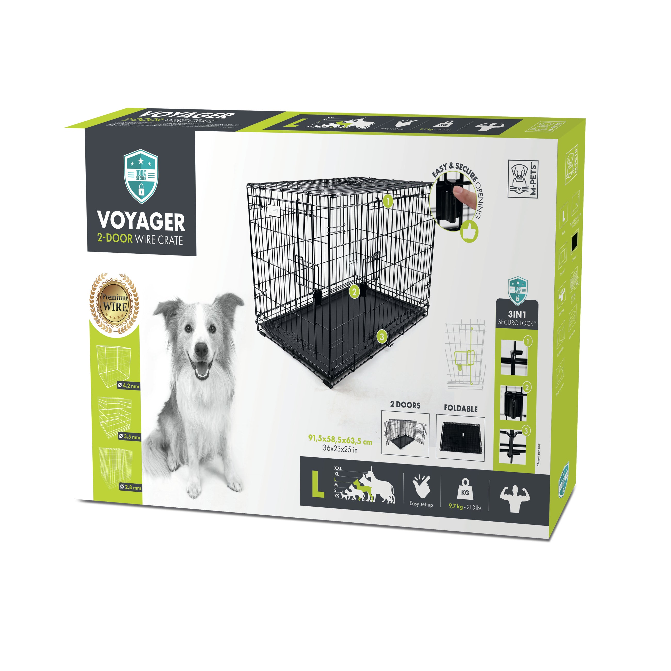Jaula Plegable de Entrenamiento de Alambre VOYAGER con Cerradura SECURO para Perro | M-PETS