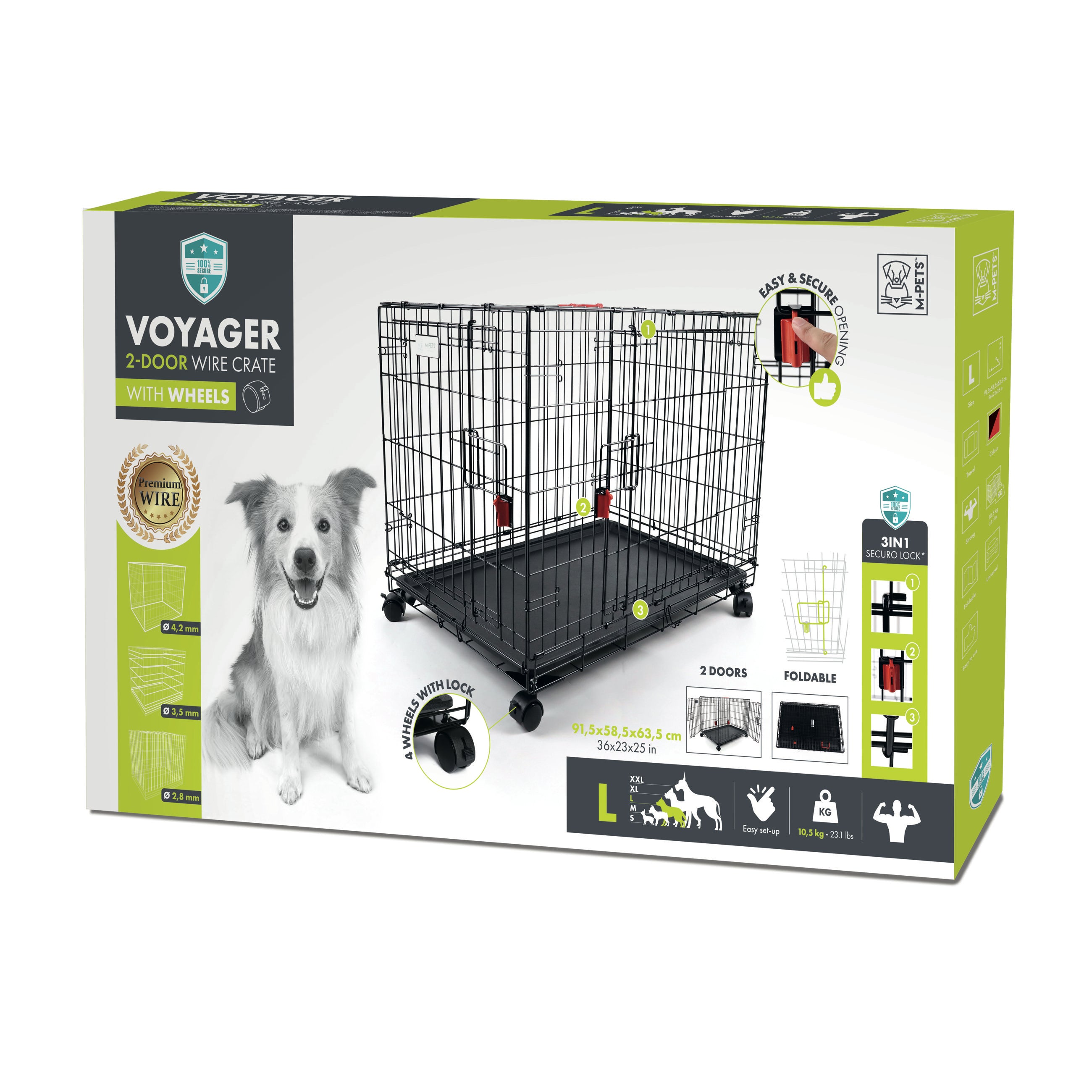 Jaula Plegable de Entrenamiento de Alambre VOYAGER con Cerradura SECURO para Perro | M-PETS