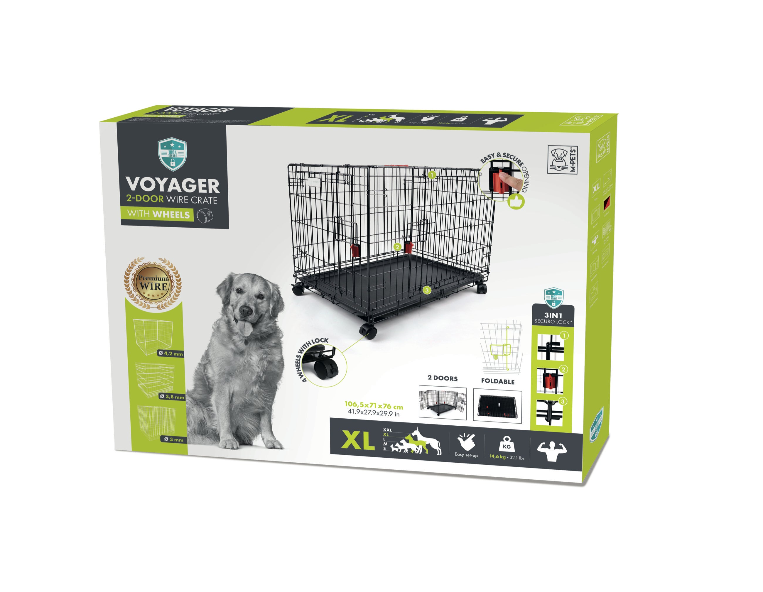 Jaula Plegable de Entrenamiento de Alambre VOYAGER con Cerradura SECURO para Perro | M-PETS