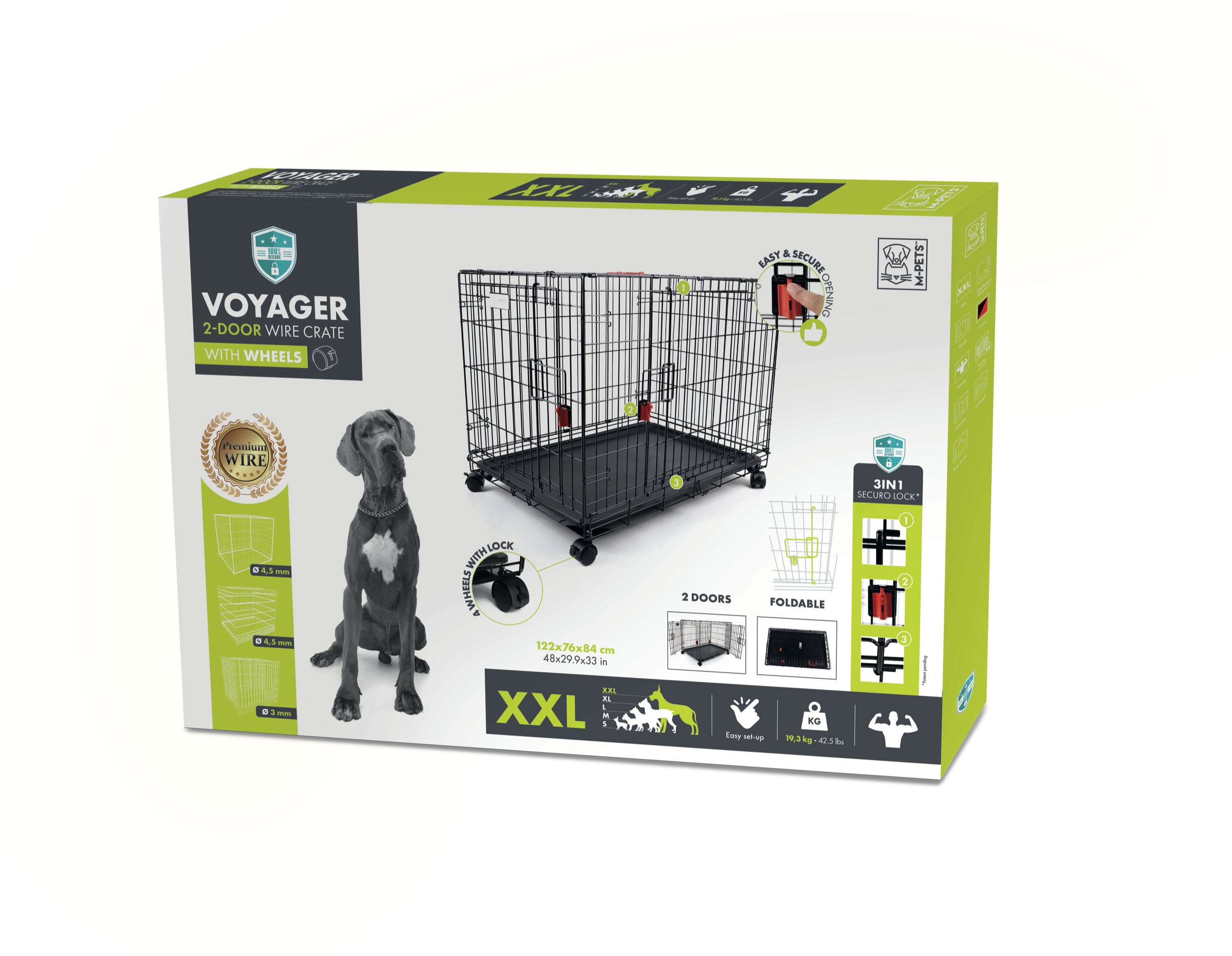 Jaula Plegable de Entrenamiento de Alambre VOYAGER con Cerradura SECURO para Perro | M-PETS