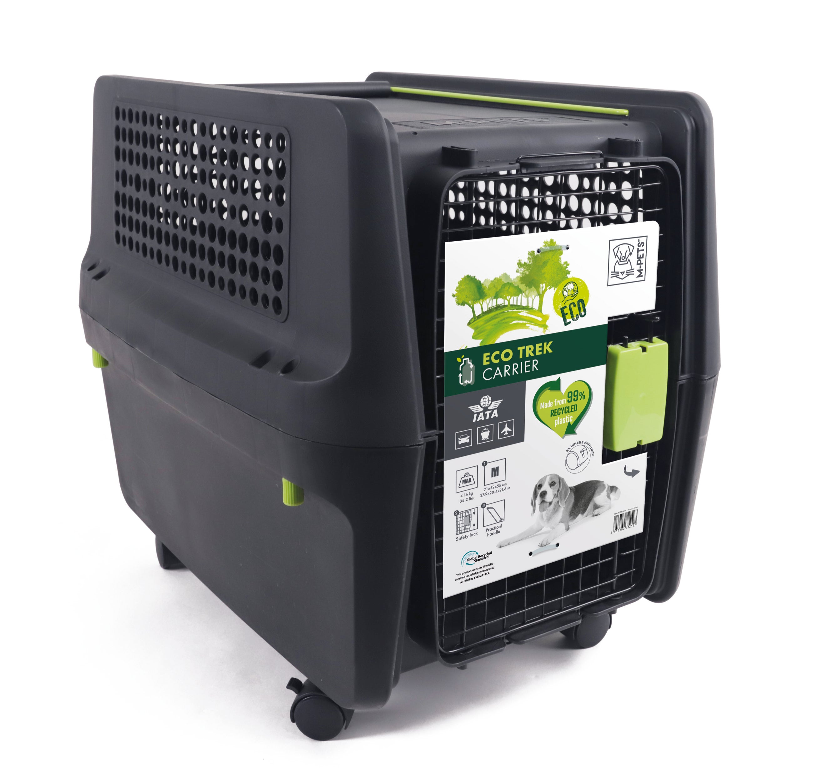 Transportadora ECO TREK para Perros - Negra con Verde (Black & Green) | M-PETS