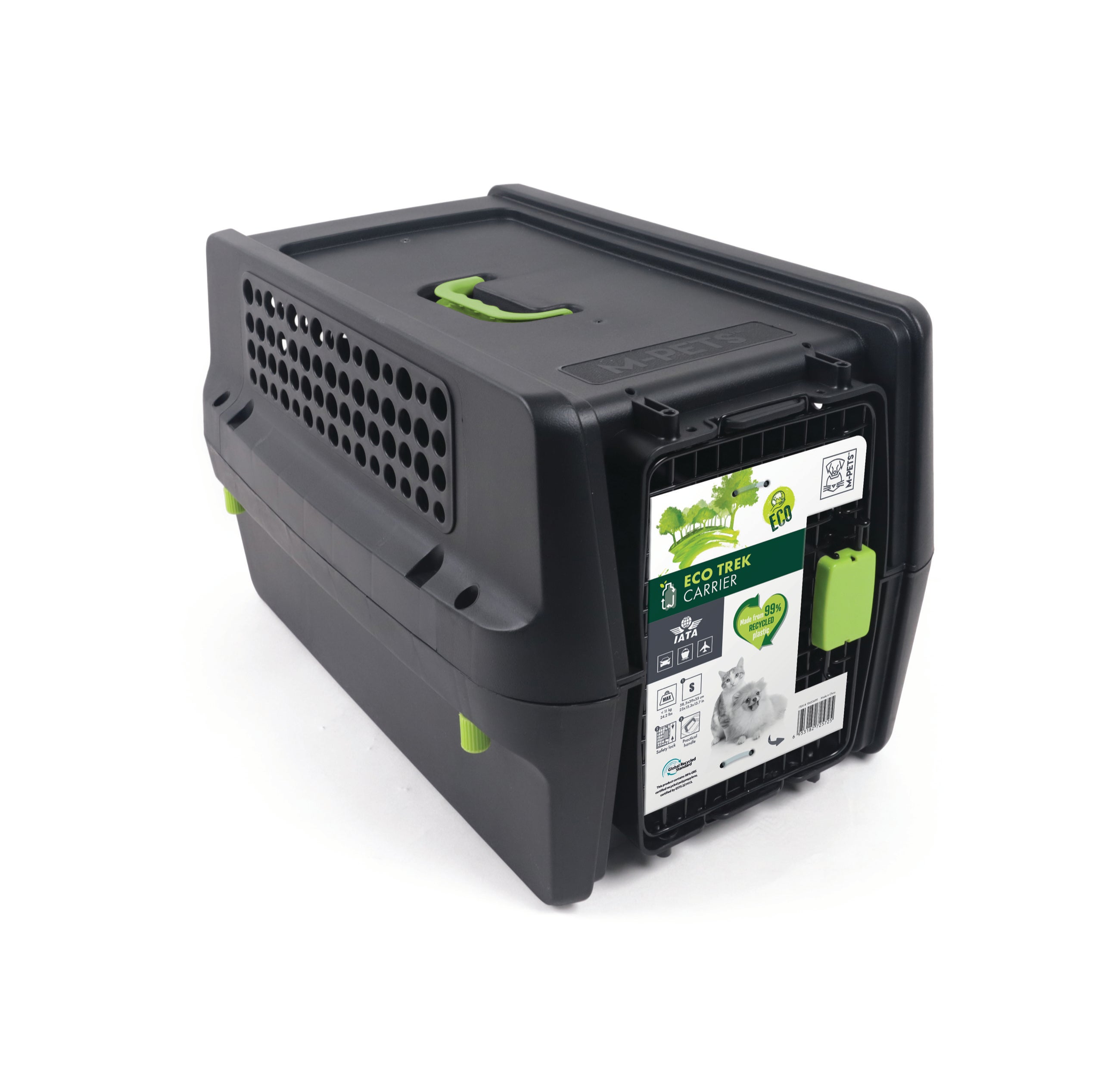 Transportadora ECO TREK para Perros - Negra con Verde (Black & Green) | M-PETS