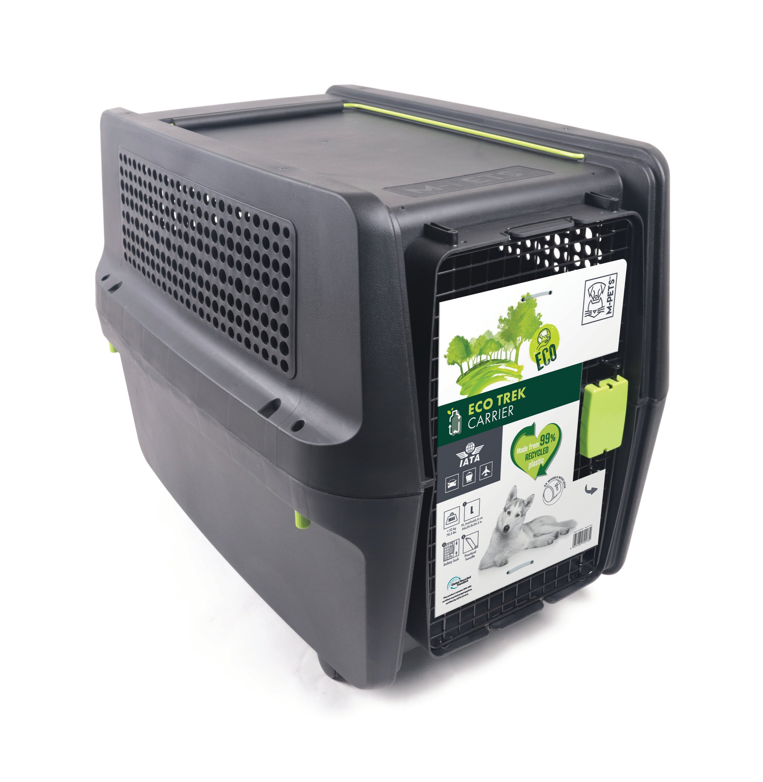 Transportadora ECO TREK para Perros - Negra con Verde (Black & Green) | M-PETS