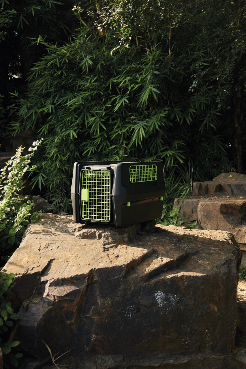 Transportadora PREMIUM ECO TREK para Perros - Negra con Rejillas Metálicas (Black & Green) | M-PETS