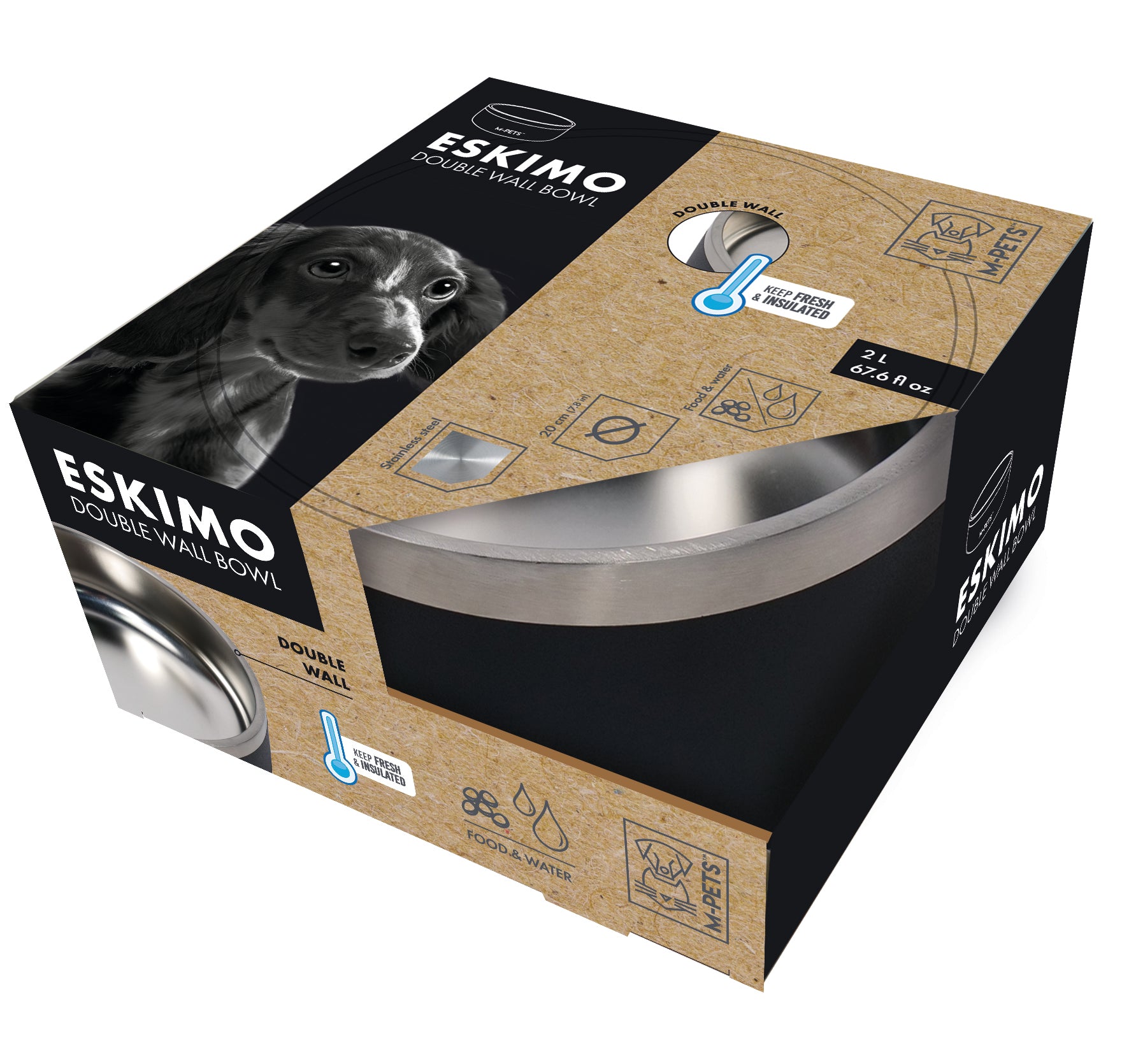 Bowl de Acero Inoxidable Doble Pared ESKIMO Negro para Perros y Gatos | M‑PETS®