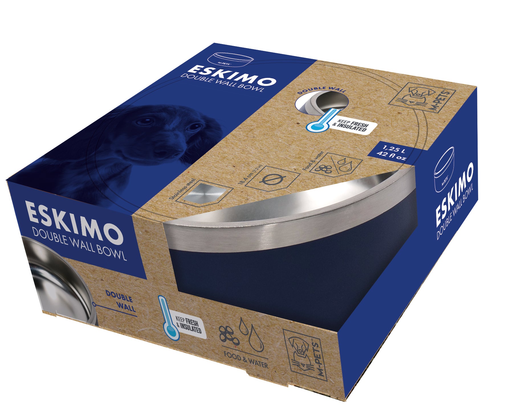 Bowl de Acero Inoxidable Doble Pared ESKIMO Azul para Perros y Gatos | M‑PETS®