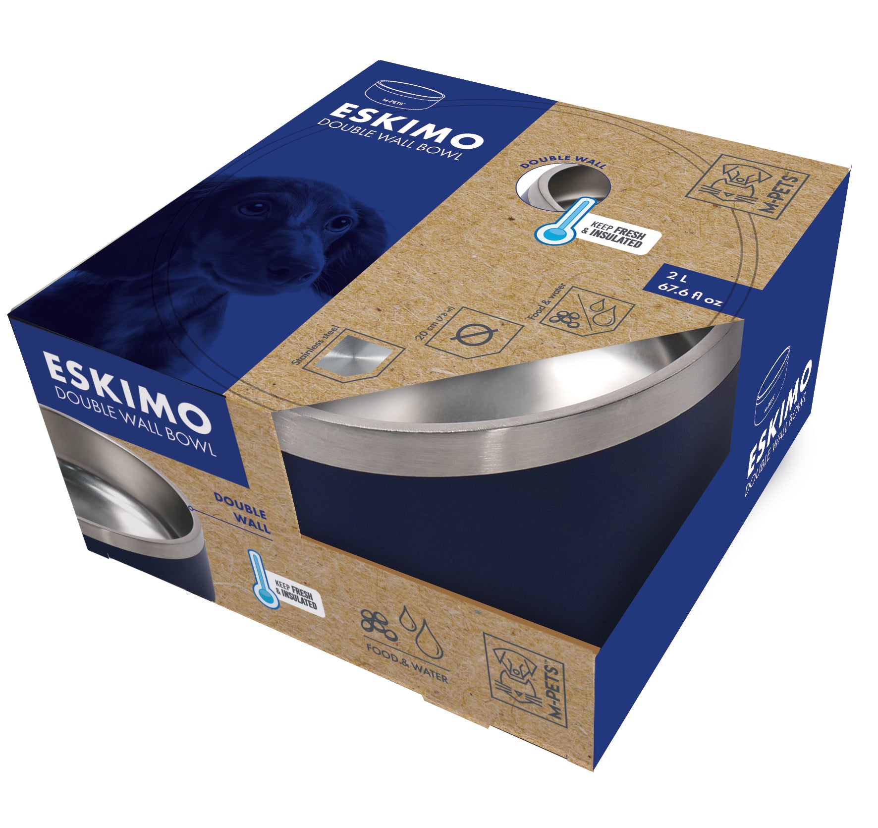 Bowl de Acero Inoxidable Doble Pared ESKIMO Azul para Perros y Gatos | M‑PETS®