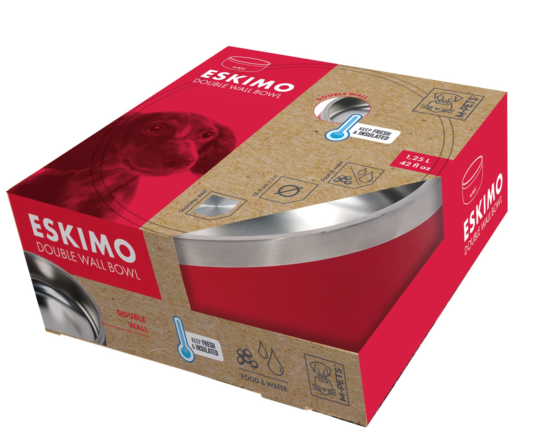 Bowl de Acero Inoxidable Doble Pared ESKIMO Rojo para Perros y Gatos | M‑PETS®