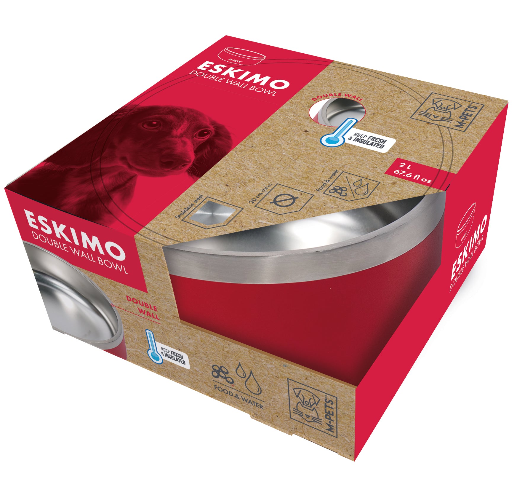 Bowl de Acero Inoxidable Doble Pared ESKIMO Rojo para Perros y Gatos | M‑PETS®
