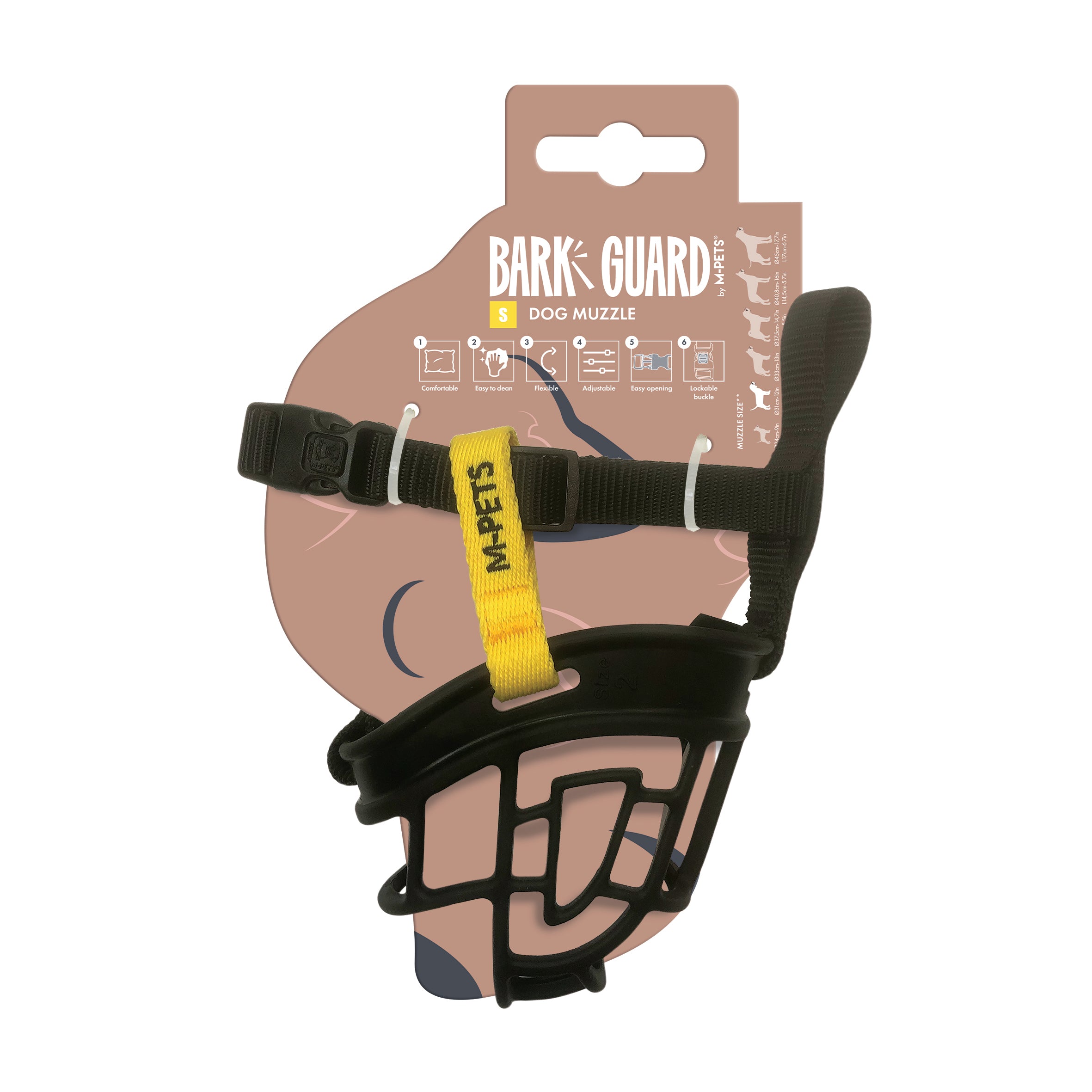 Bozal Tipo Canasta BARK GUARD para Perro Negro y Amarillo | M‑PETS®