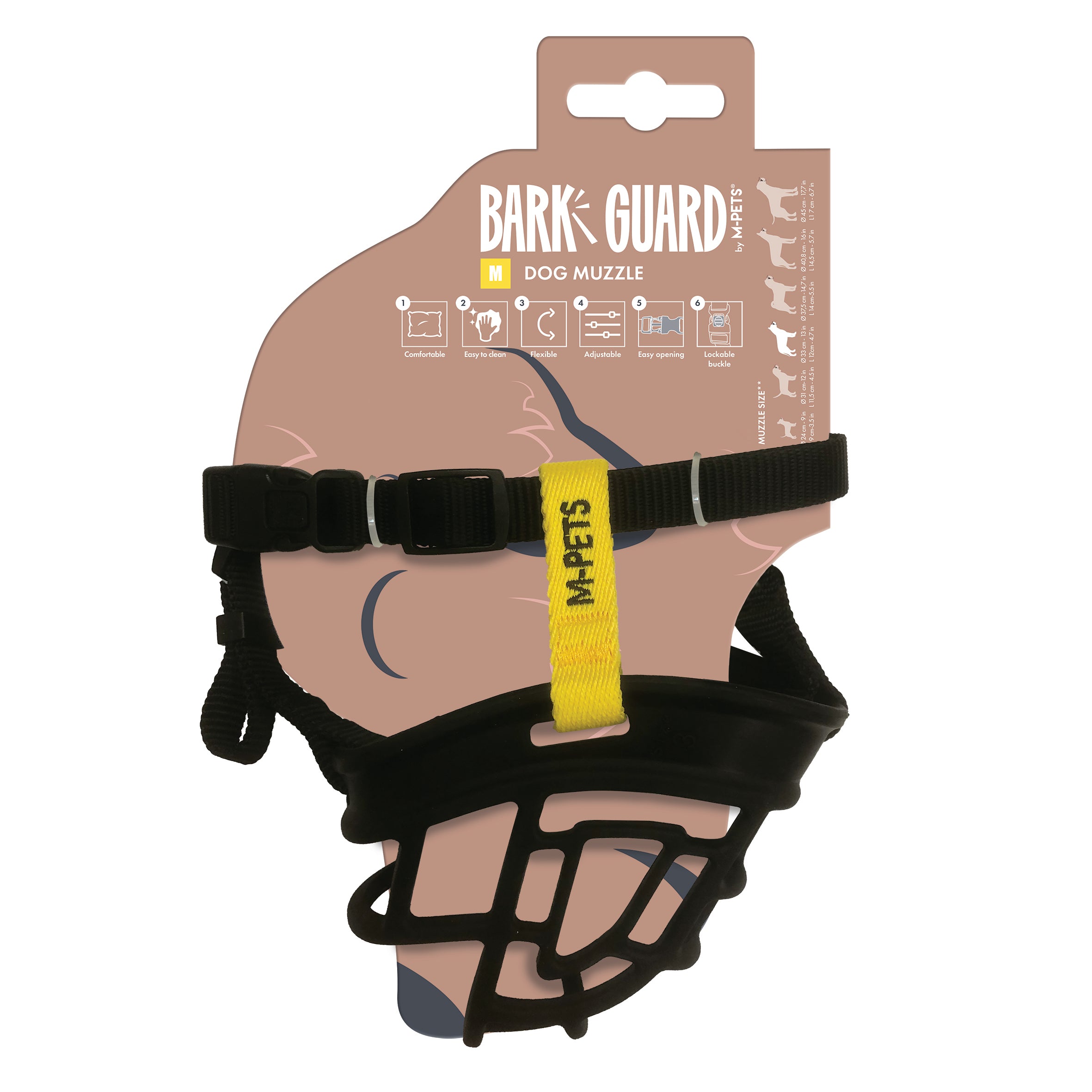 Bozal Tipo Canasta BARK GUARD para Perro Negro y Amarillo | M‑PETS®