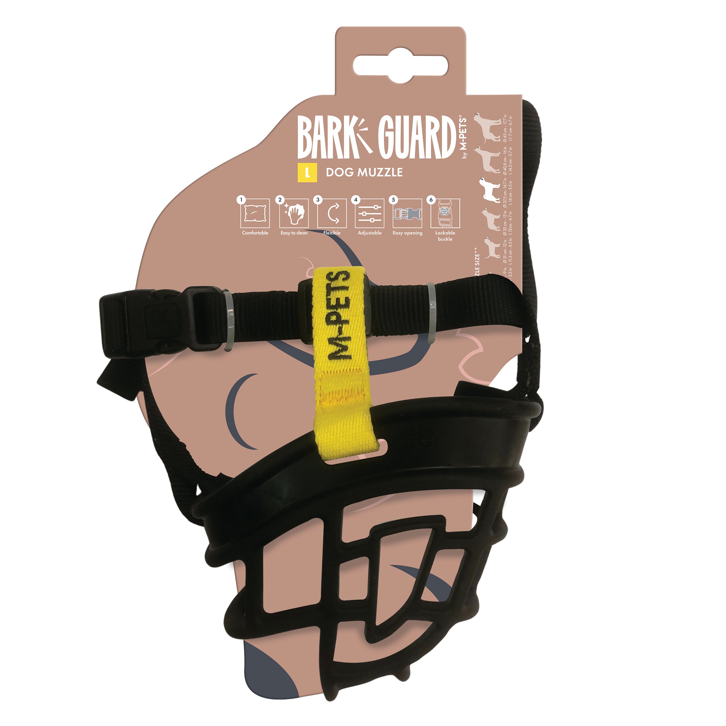 Bozal Tipo Canasta BARK GUARD para Perro Negro y Amarillo | M‑PETS®