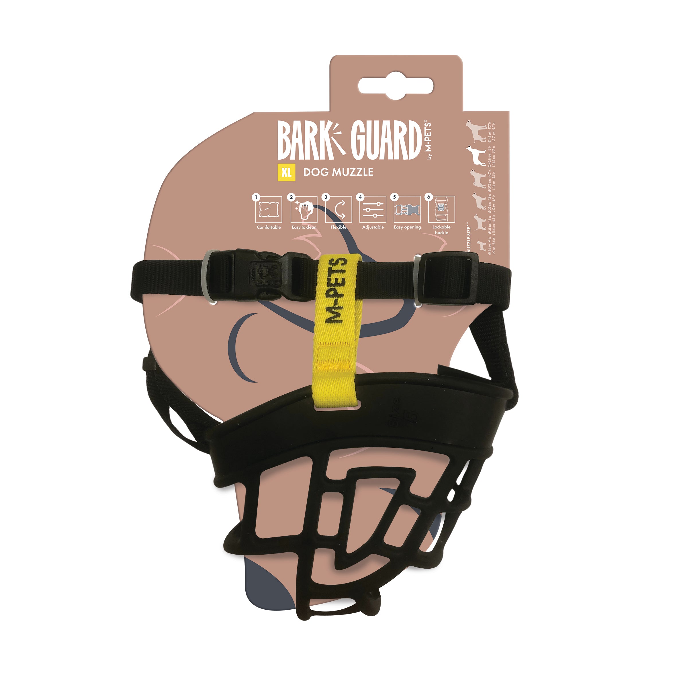 Bozal Tipo Canasta BARK GUARD para Perro Negro y Amarillo | M‑PETS®