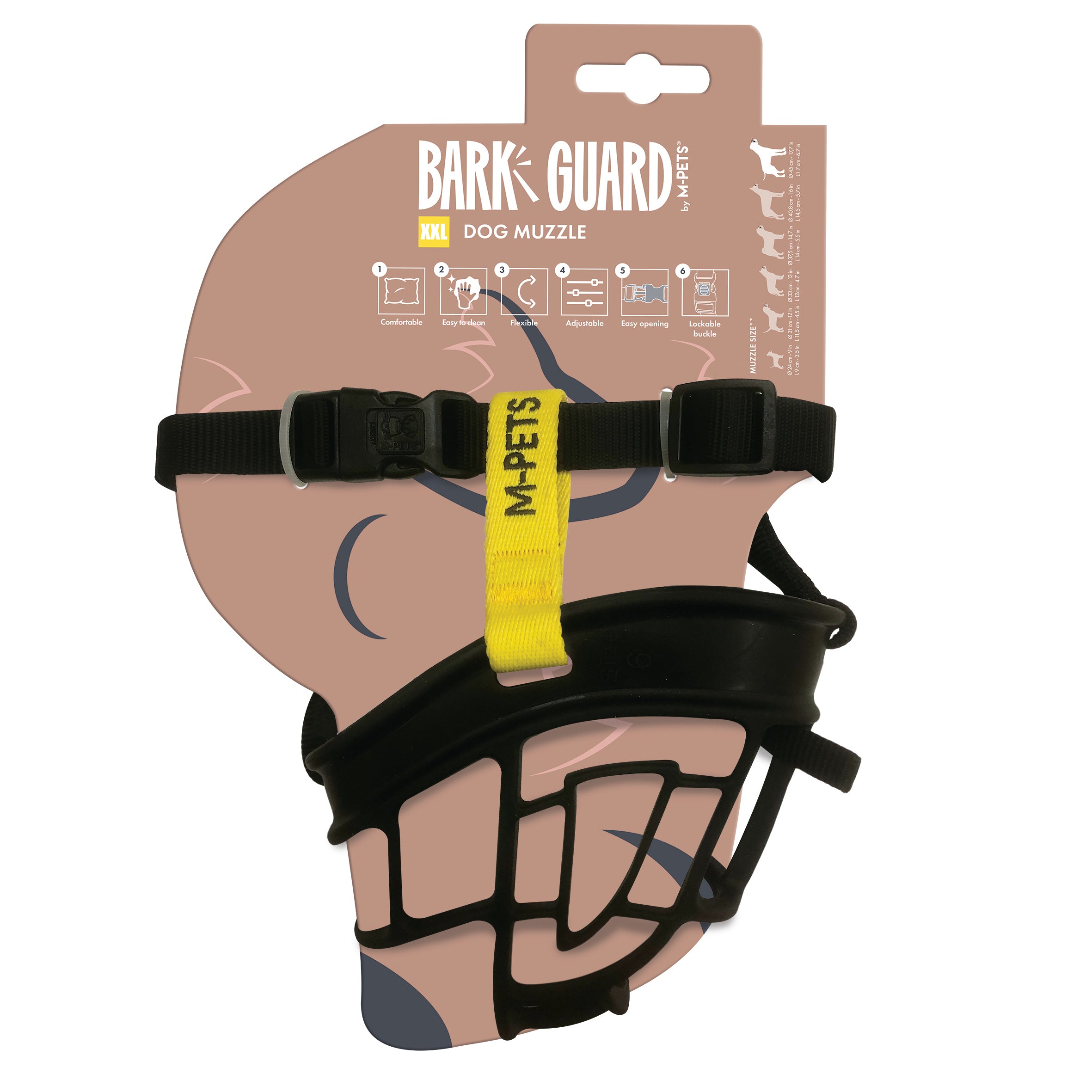 Bozal Tipo Canasta BARK GUARD para Perro Negro y Amarillo | M‑PETS®