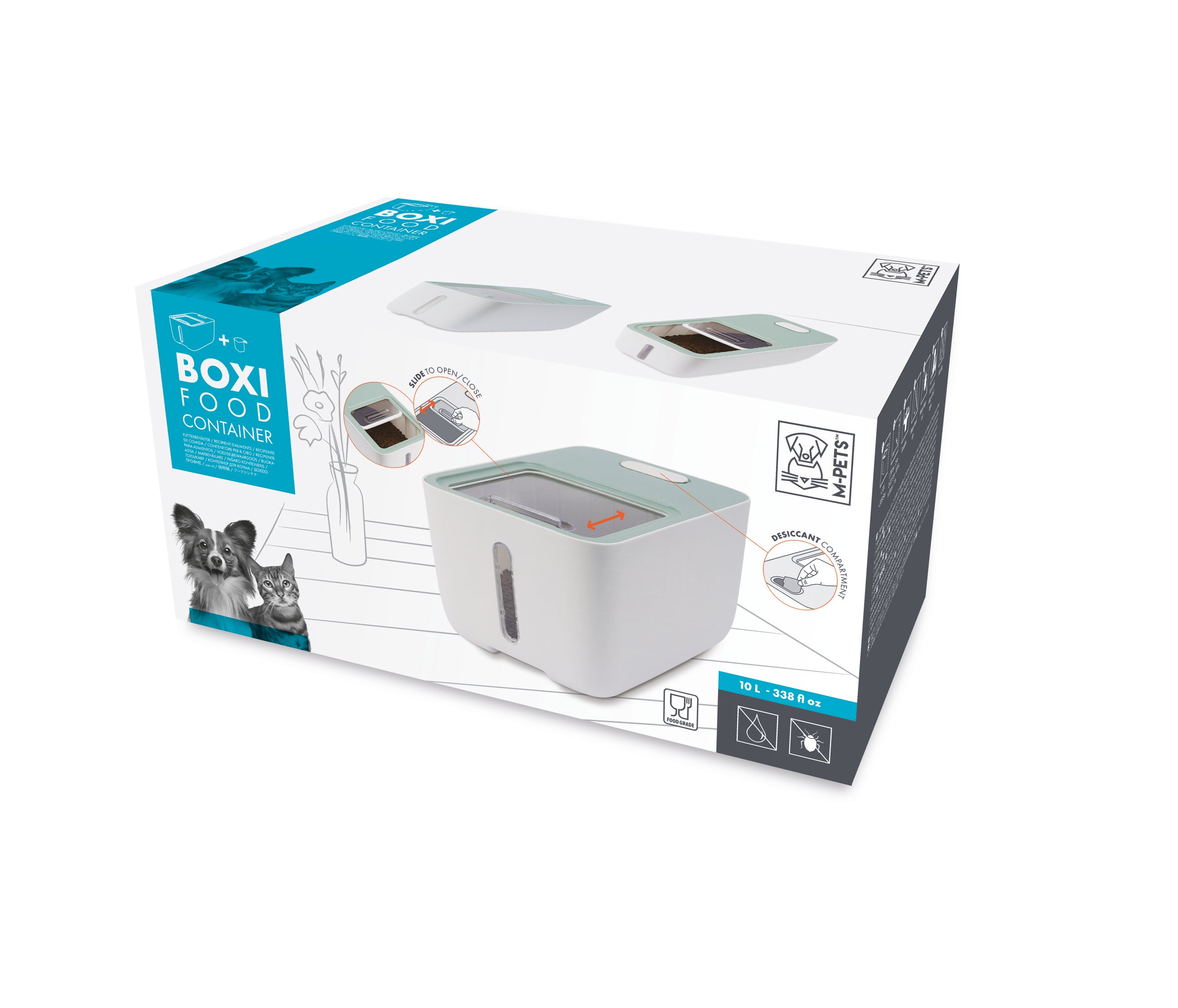 Contenedor de Alimento Hermético BOXI con Ruedas y Ventana (10 kg) para Mascotas | M‑PETS®