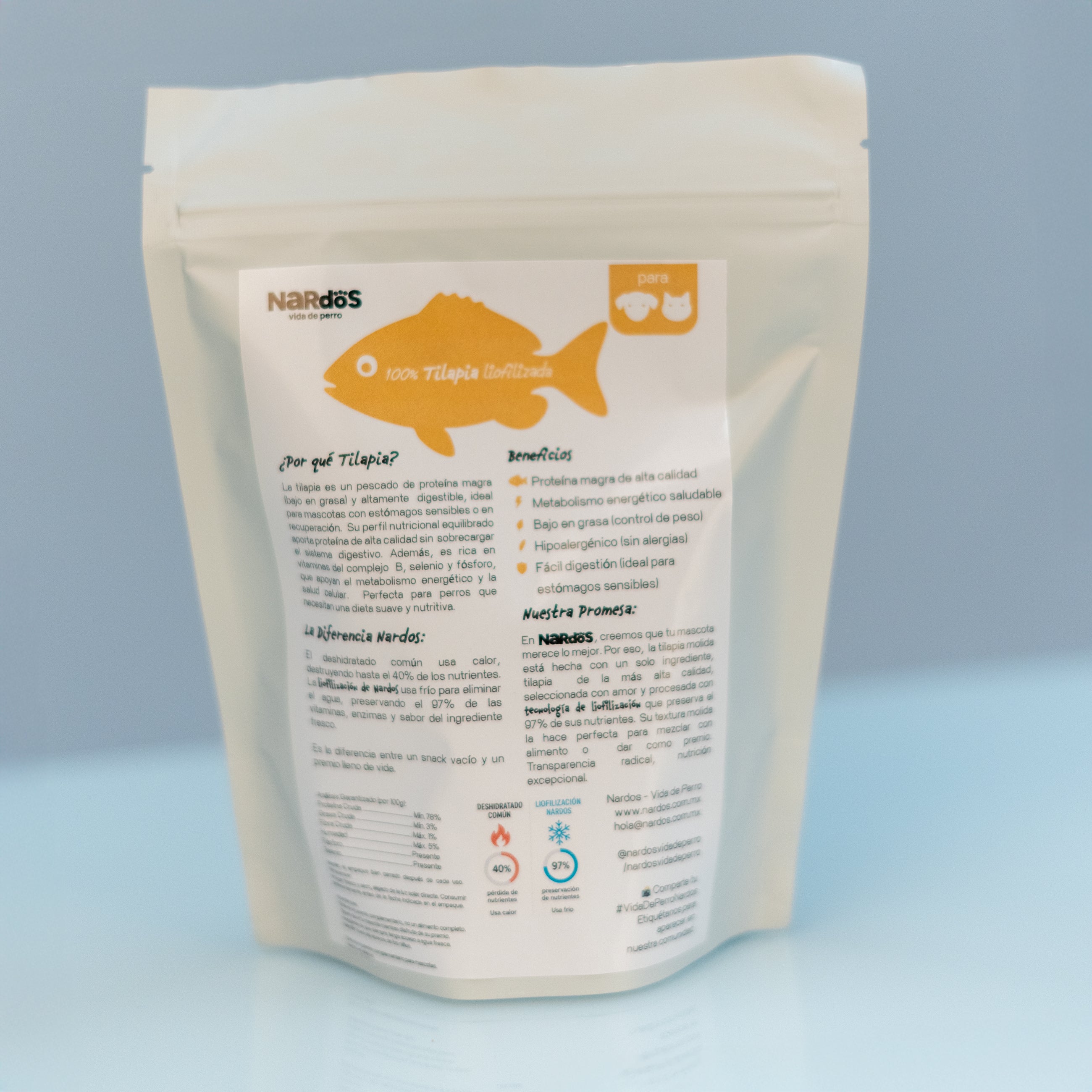 Tilapia Liofilizada para Perros y Gatos - Digestión Suave e Hipoalergénica | Nardos Vida de Perro