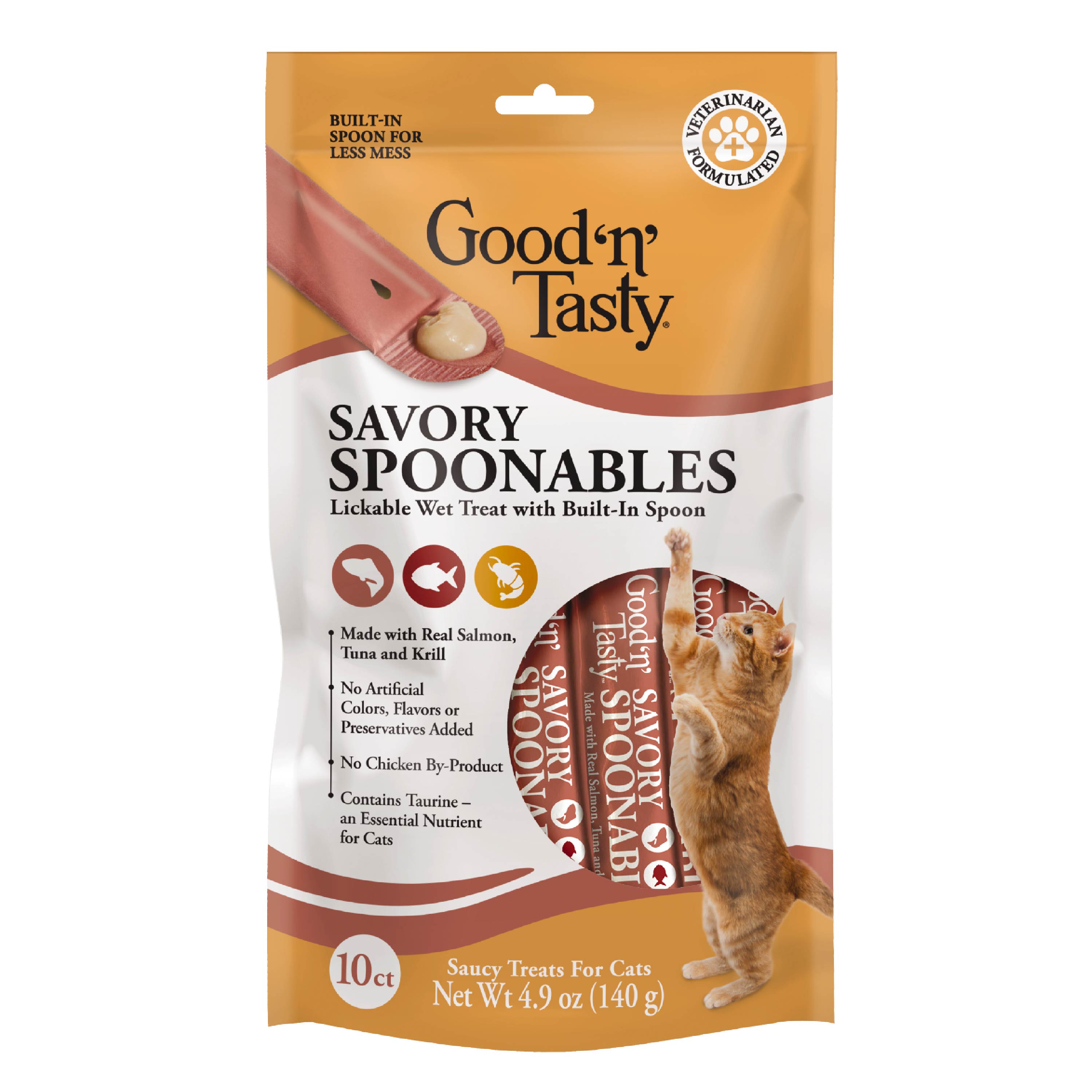 Spoonables Lamibles Good ‘n’ Tasty para Gato – Salmón, Atún y Krill | Snack Húmedo con Cucharita