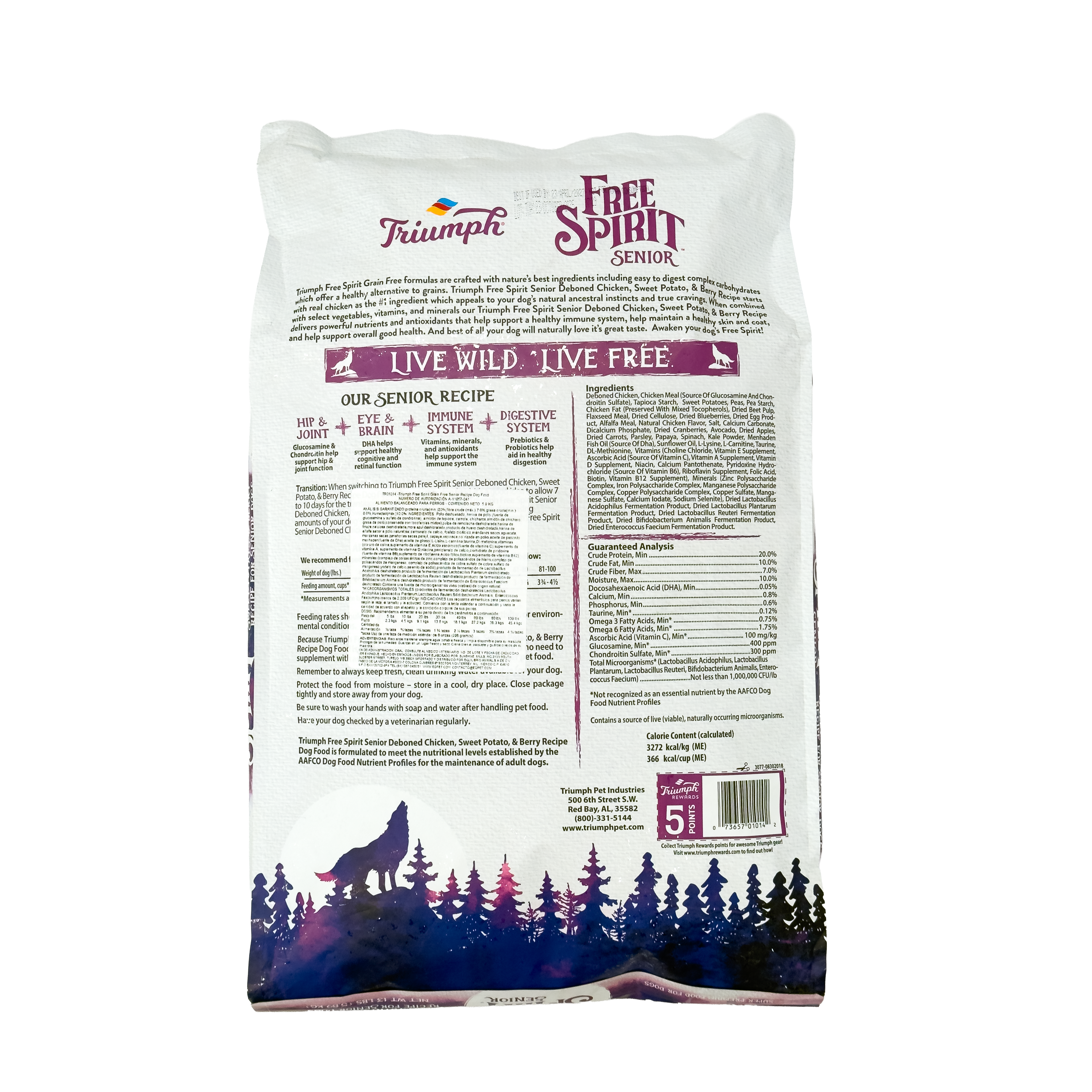 Croquetas sin grano para perros senior “Free Spirit” de Triumph – Pollo, Camote & Frutos Rojos | Triumph