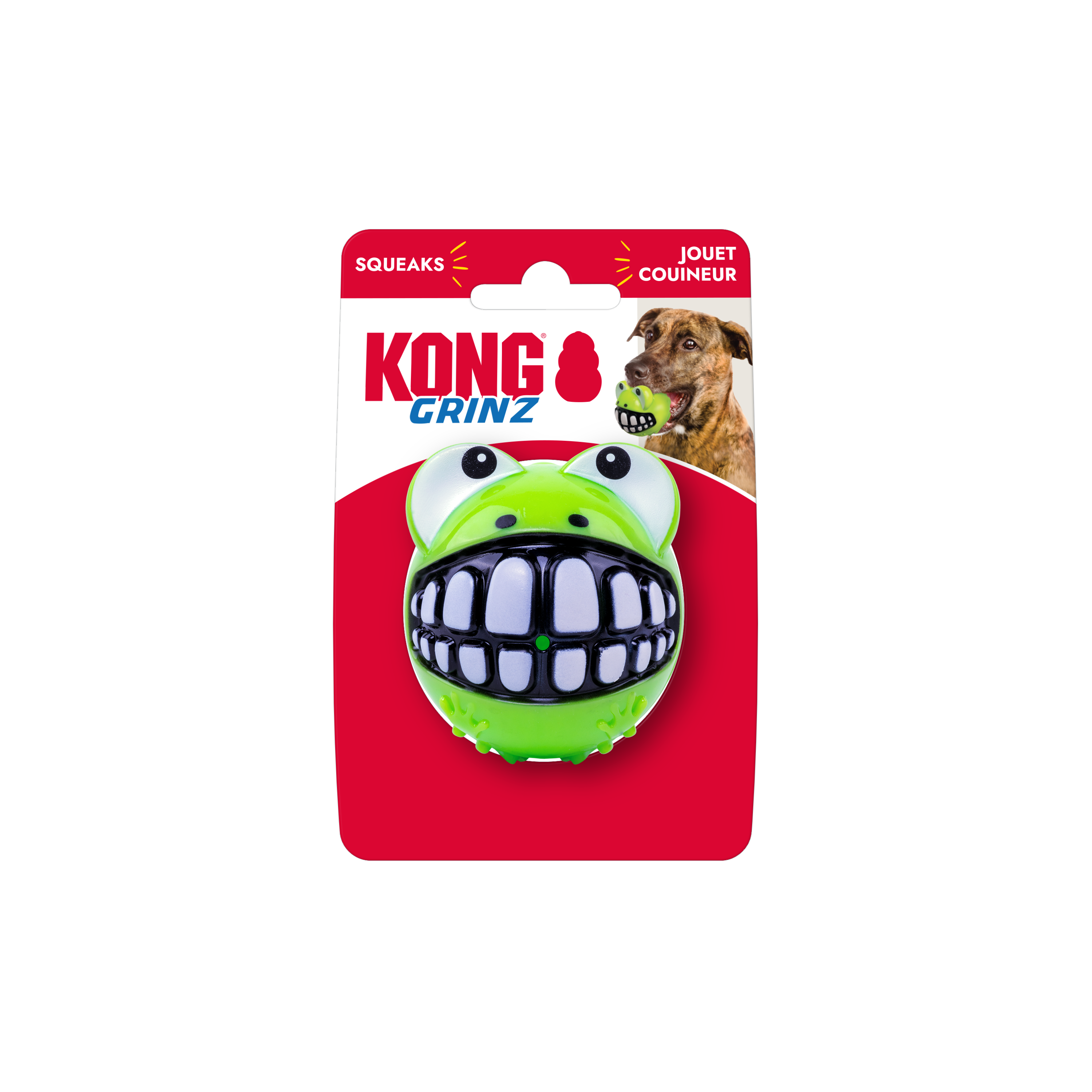 Pelota Grande Grinz Frog (Rana) con Sonido y Rebote Irregular para Perros - Verde | KONG