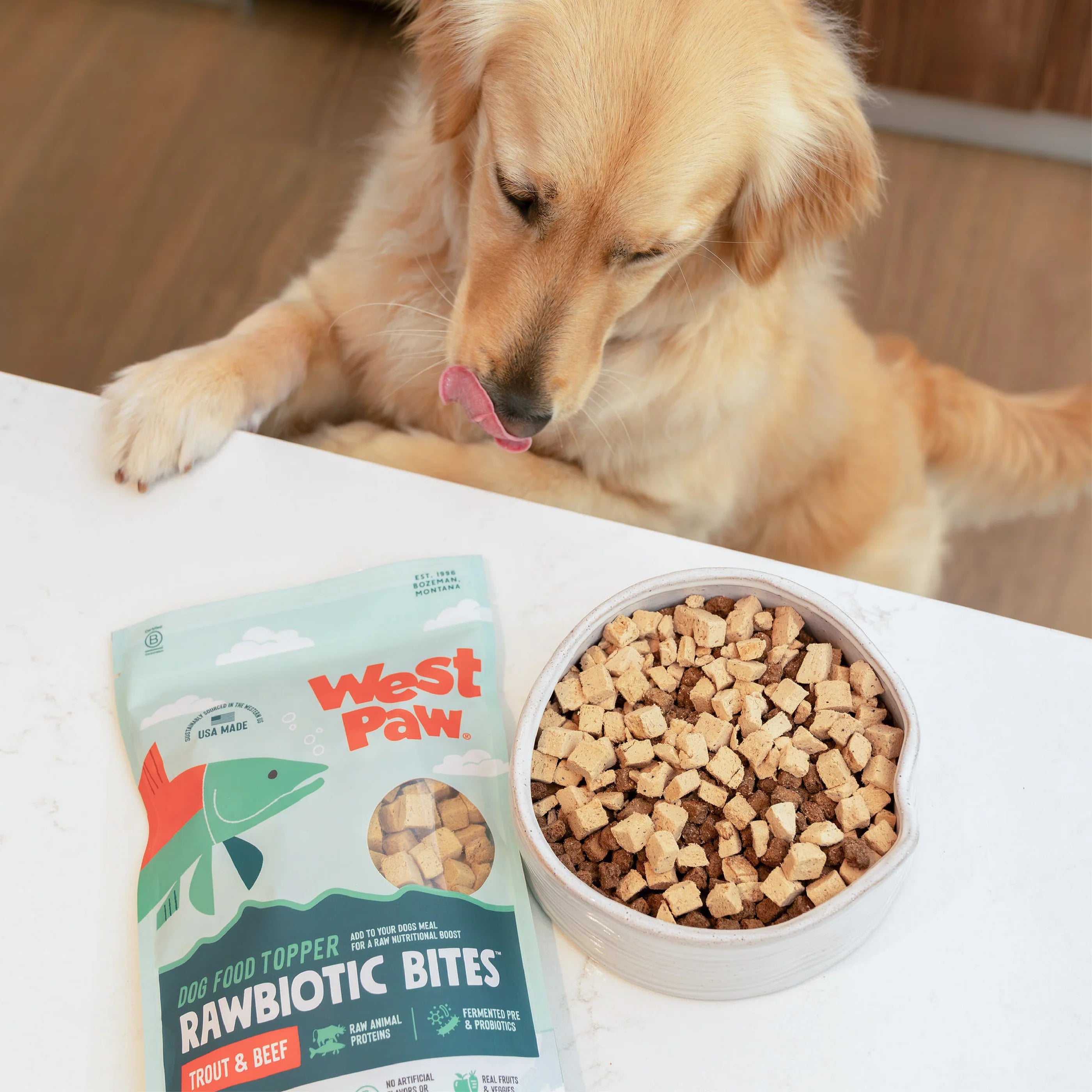 Rawbiotics Bites Topper Liofilizado de Trucha y Res con Probióticos para Perros | West Paw