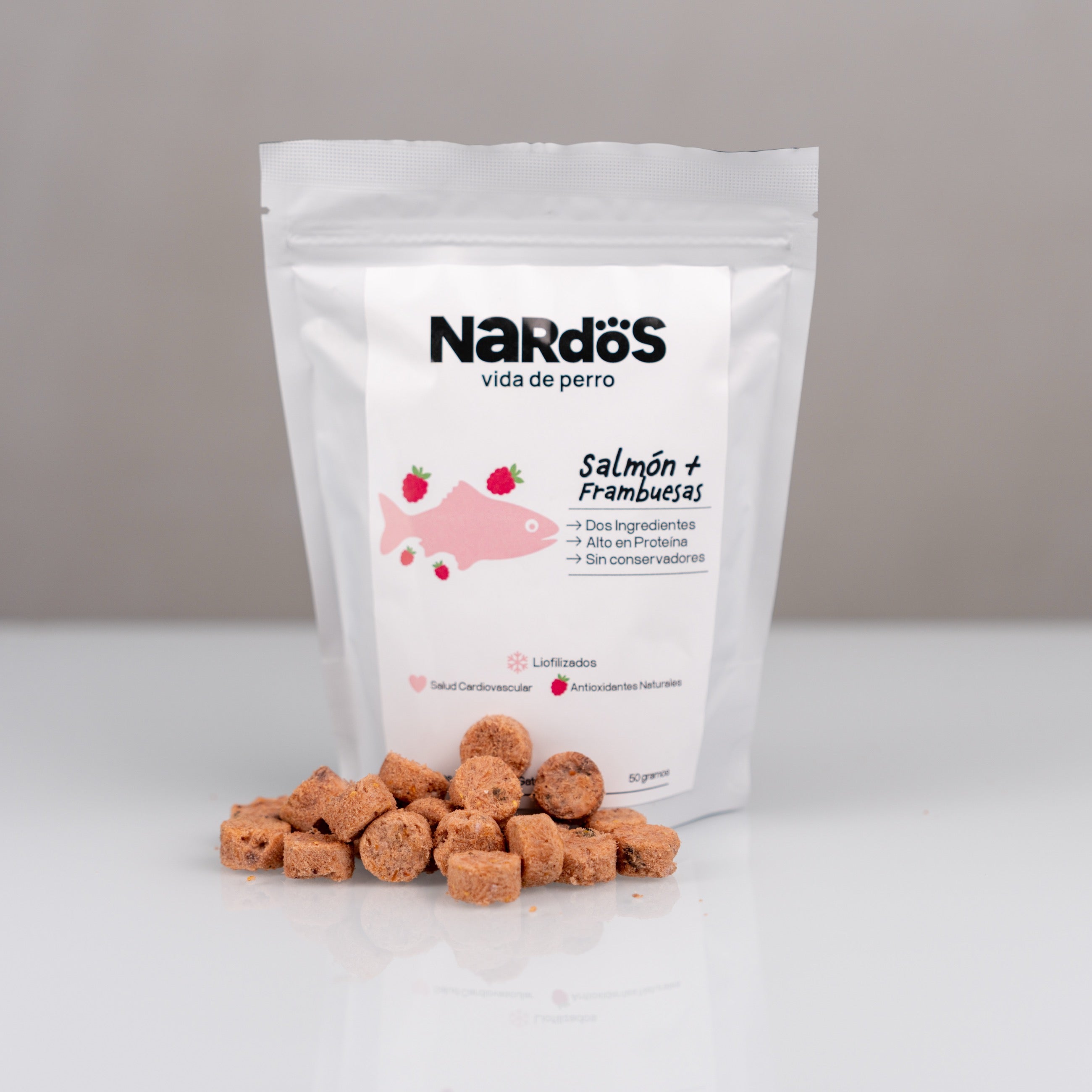 Salmón + Frambuesas Liofilizados — Omega-3 y Antioxidantes Naturales | Método Nardos™