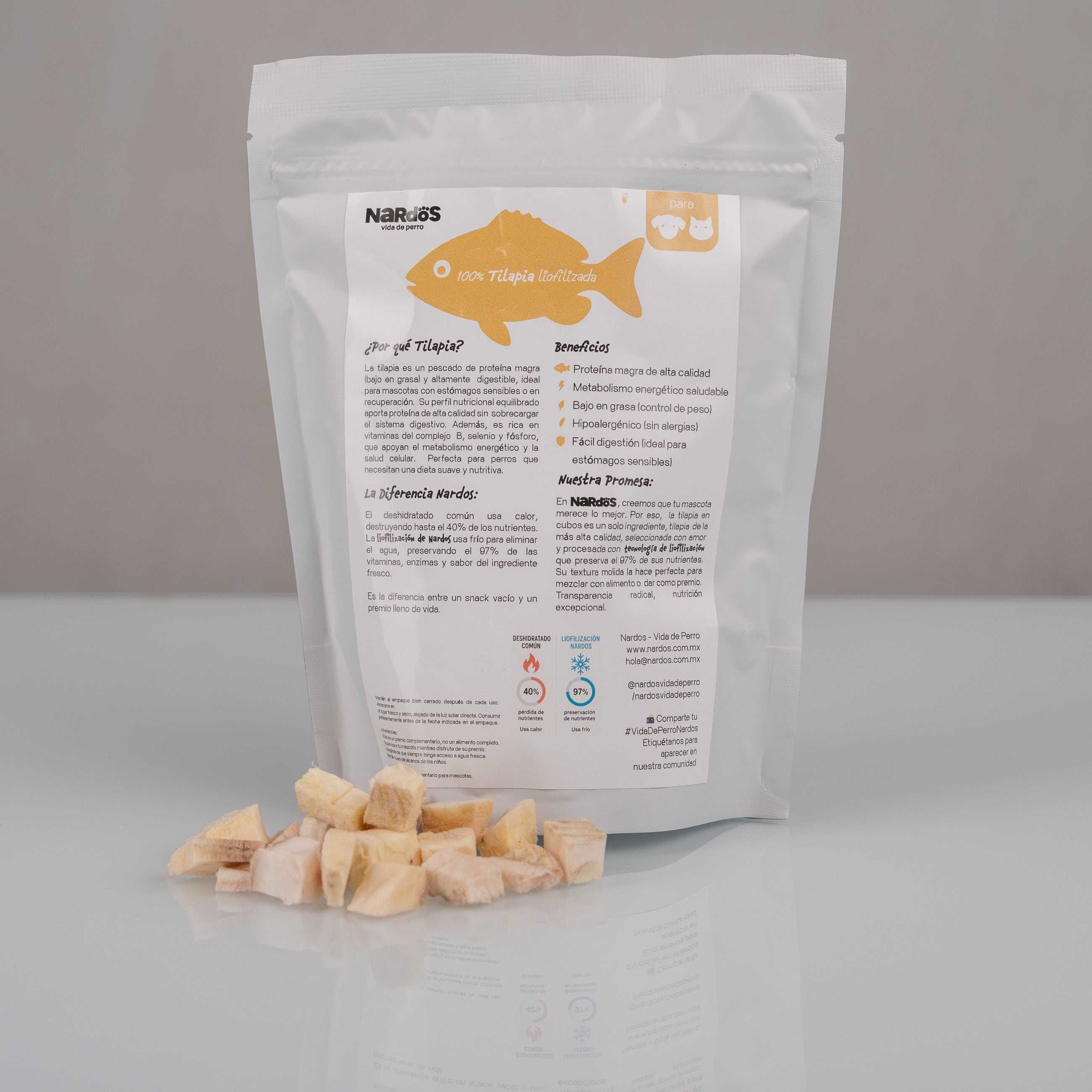 Tilapia Liofilizada — Proteína Blanca Hipoalergénica y Digestión Suave | Método Nardos™