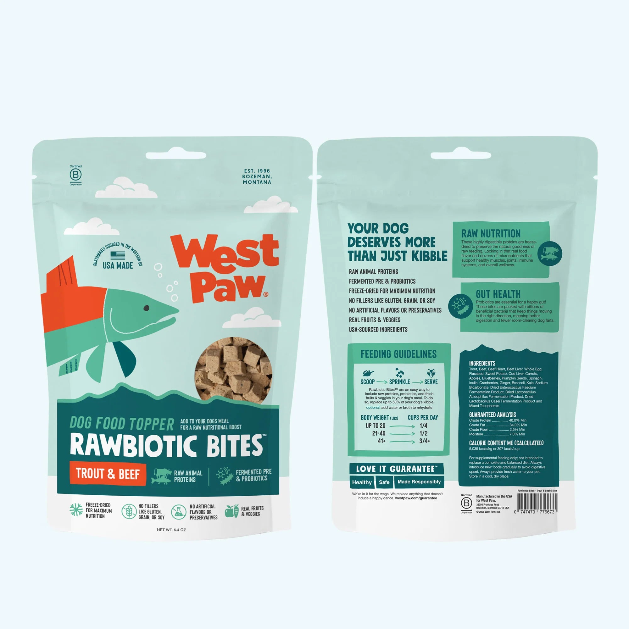 Rawbiotics Bites Topper Liofilizado de Trucha y Res con Probióticos para Perros | West Paw