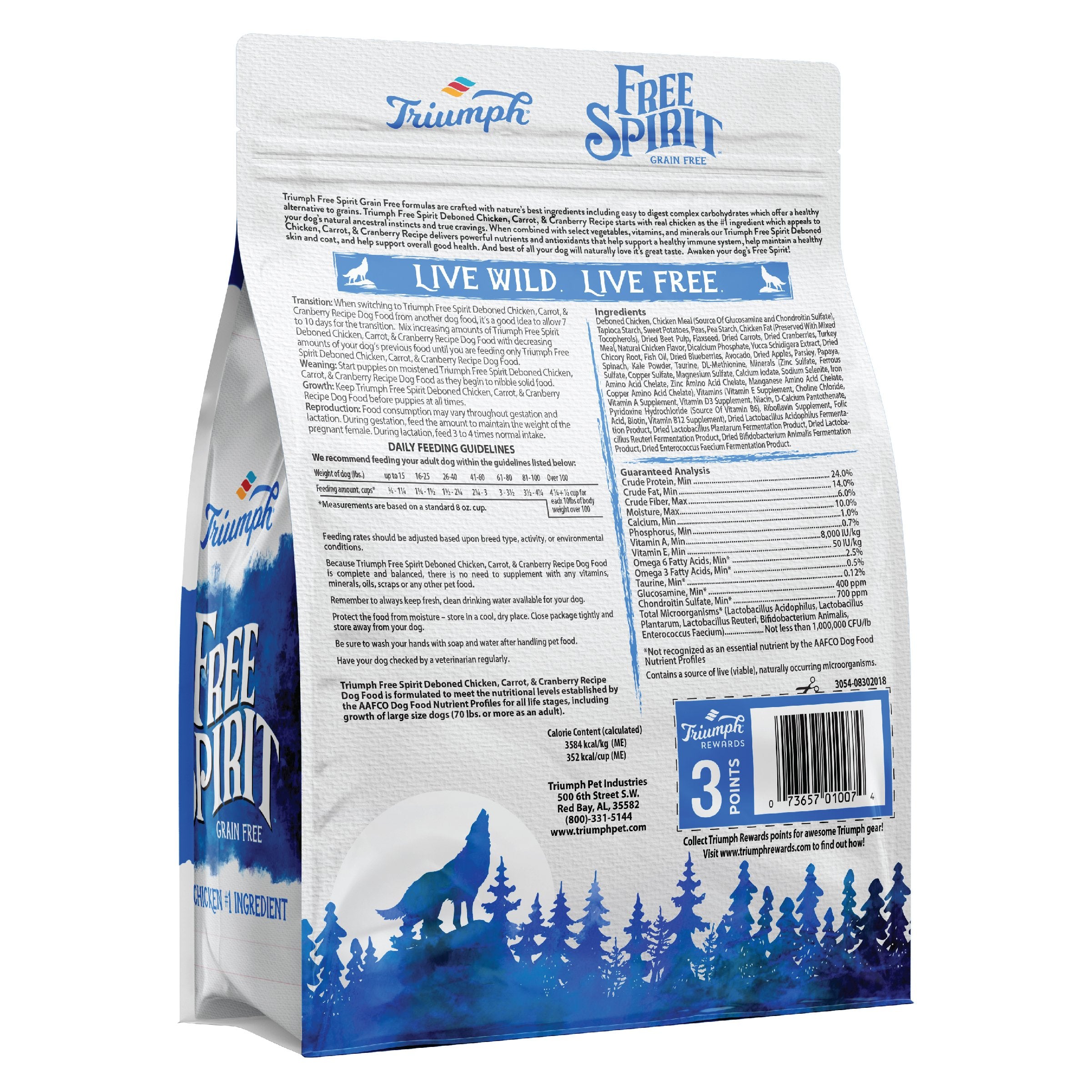 Croquetas sin grano para perros “Free Spirit” de Triumph – Pollo, Zanahoria & Arándano | Triumph