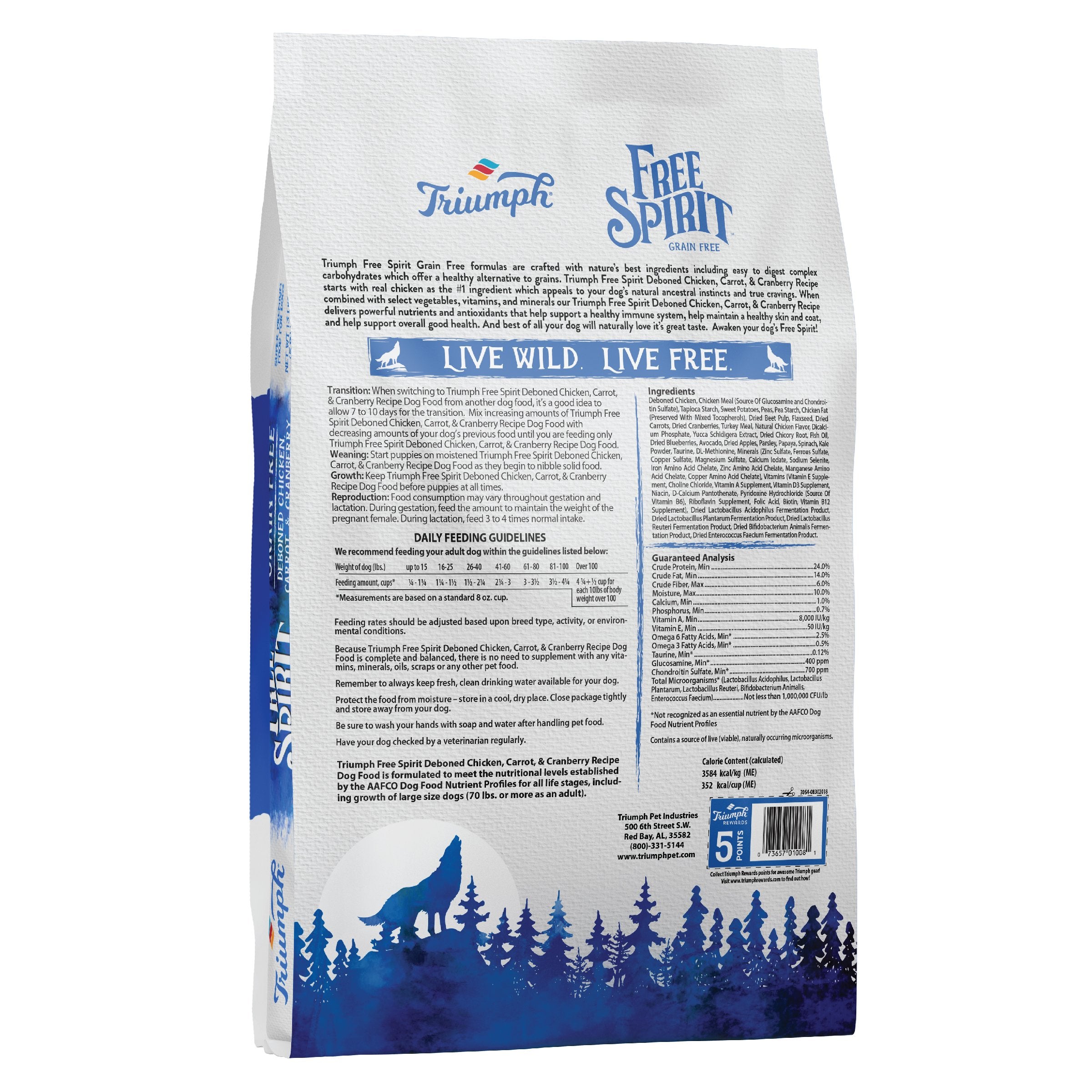 Croquetas sin grano para perros “Free Spirit” de Triumph – Pollo, Zanahoria & Arándano | Triumph