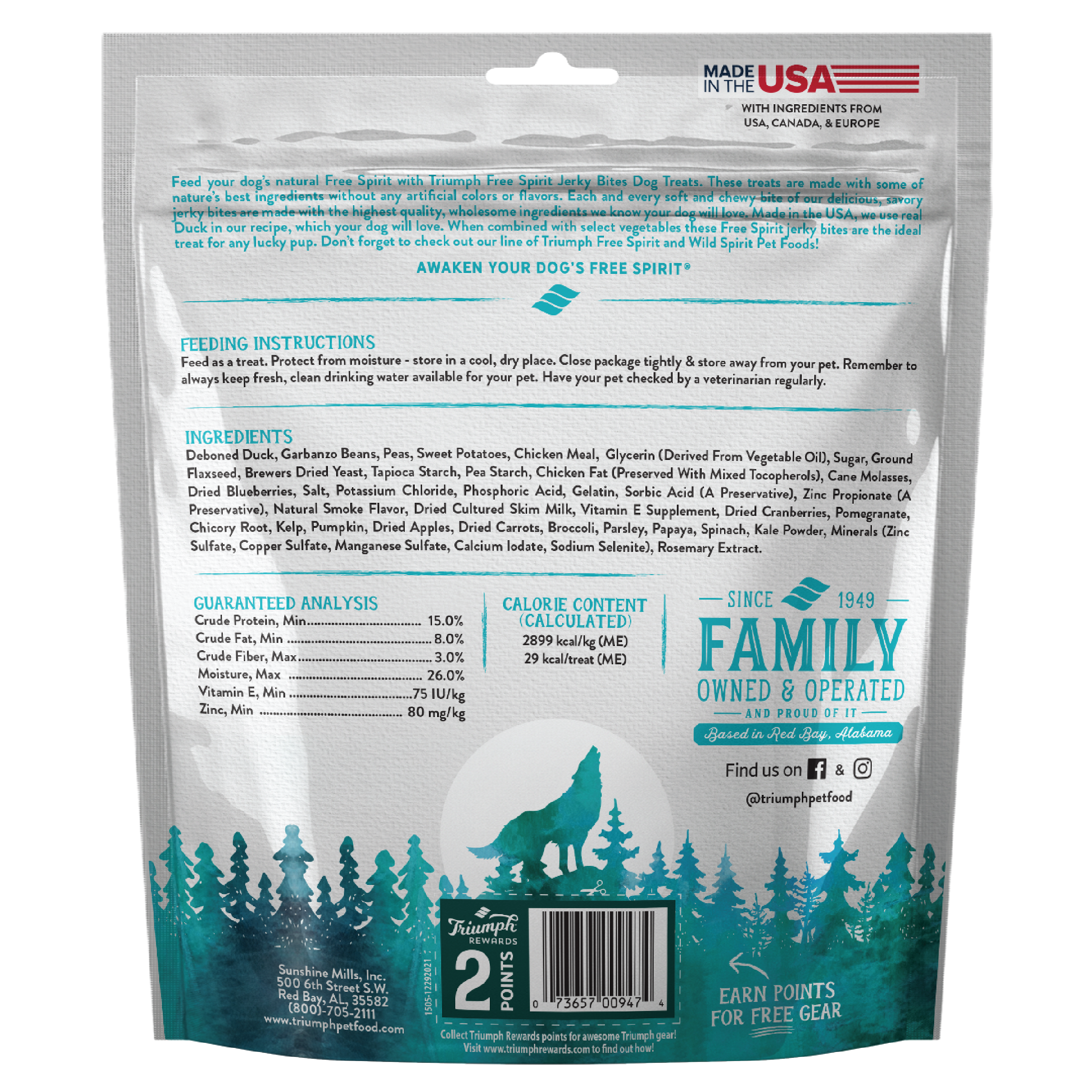 Premio tipo Jerky sin grano “Free Spirit” – Pato, Vegetales & Arándano | Triumph