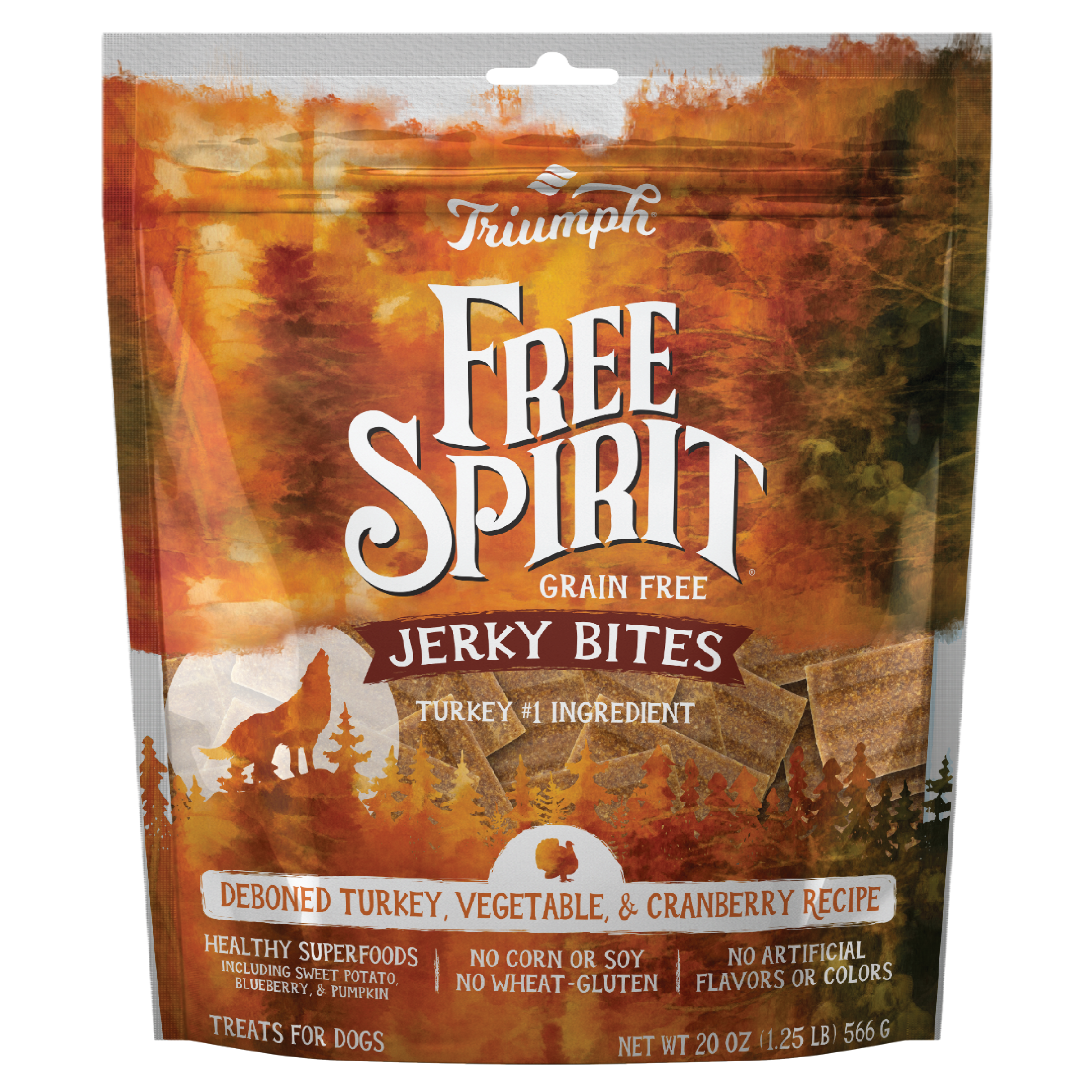 Premio tipo Jerky sin grano “Free Spirit” – Pavo, Vegetales & Arándano | Triumph