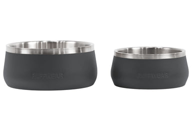 Plato Basecamp Ruffwear Gris Basalto: tamaño mediano (1.6 L, 20 cm) y chico (0.8 L, 16.5 cm) lado a lado