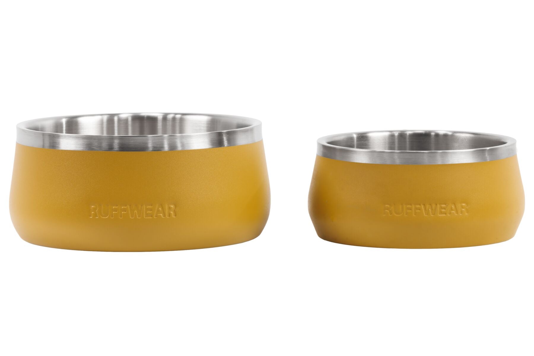Plato Basecamp Ruffwear Arena: tamaño mediano (1.6 L, 20 cm) y chico (0.8 L, 16.5 cm) lado a lado