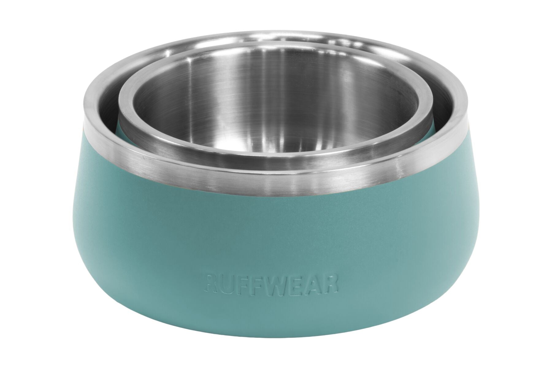 Plato Basecamp Ruffwear Verde Roca de Río: plato chico dentro del mediano para comparar tamaños